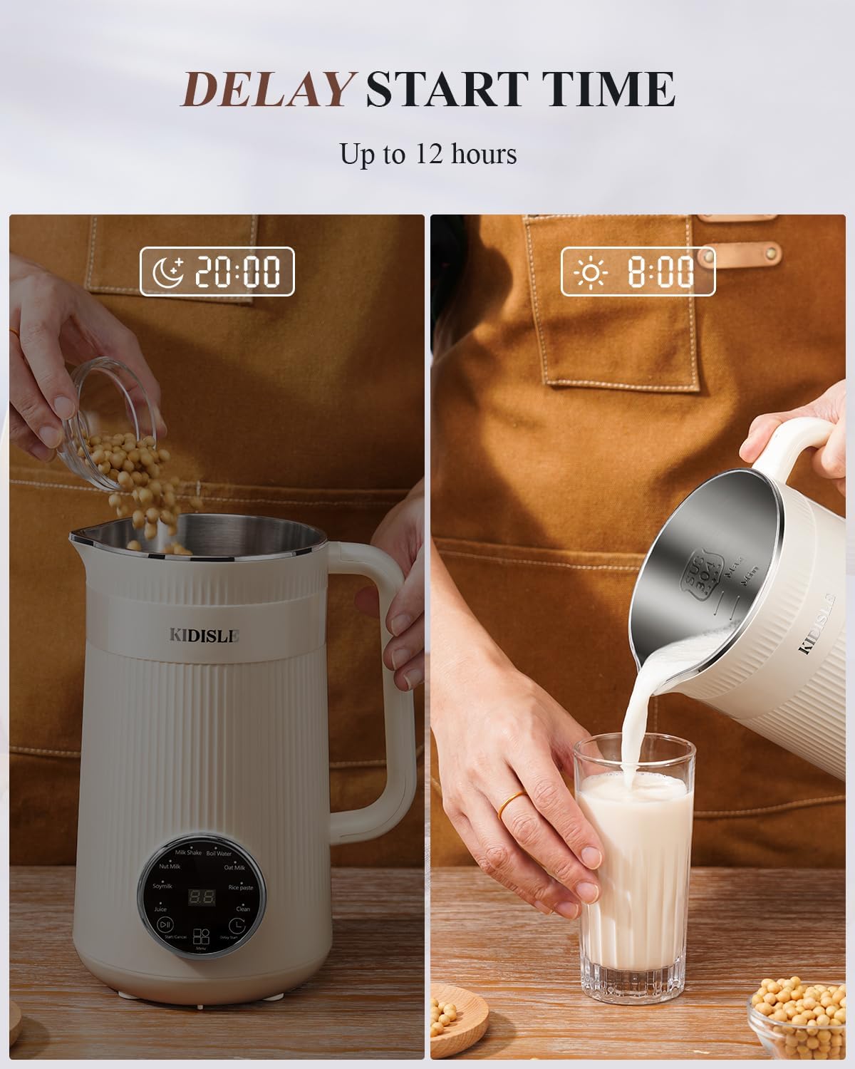 KIDISLE 8 in 1 Nut Milk Maker Blender, 32oz Homemade Soy, Almond, Oat, Coconut, Plant Based and Non Dairy Beverages, Automatic Soybean Machine With Delay Start/Keep Warm/Boil Water, Cream - Image 5