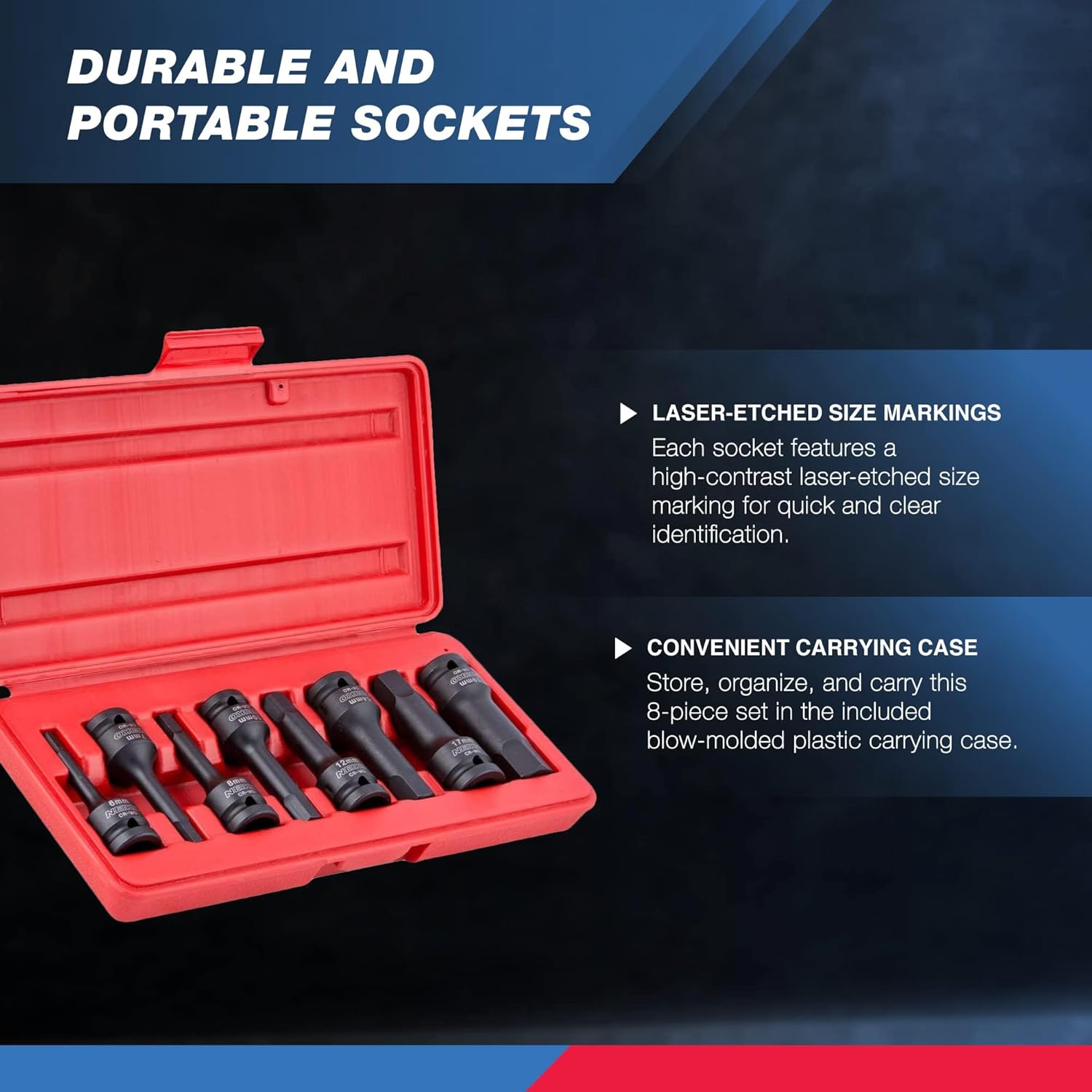 Neiko 01136B 1/2-Inch Drive Allen Hex Impact Socket Set, Metric, 6 mm - 19 mm, Cr-Mo, 8-Piece - Image 3