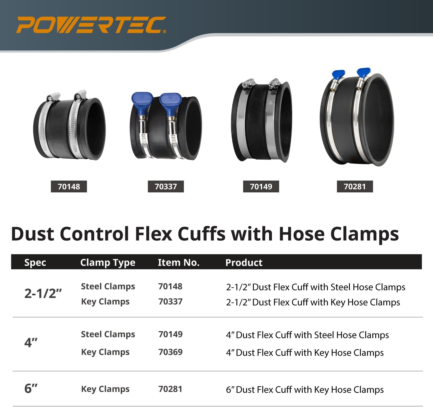 POWERTEC 70148 Dust Control Flex Cuff with Steel Clamps, 2-1/2-Inch - Image 7