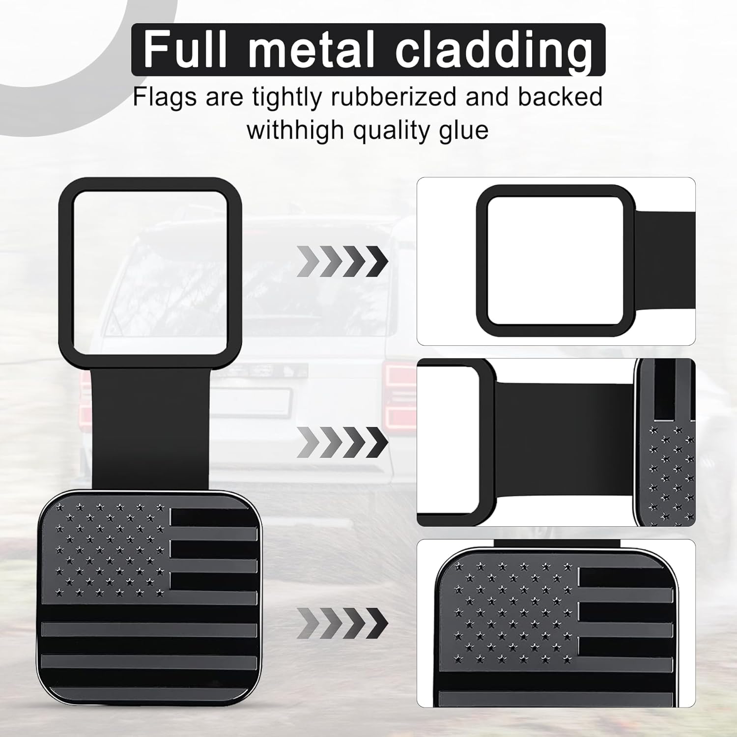 UYYE 2 Inch Rubber Trailer Hitch Cover, American Flag Rubber Tow Tube Cover Plug Cap, Car Exterior Accessories Fits for Most Vehicles Hitch Receivers, Hitch Cover Tube Plug Cap (Black) - Image 3
