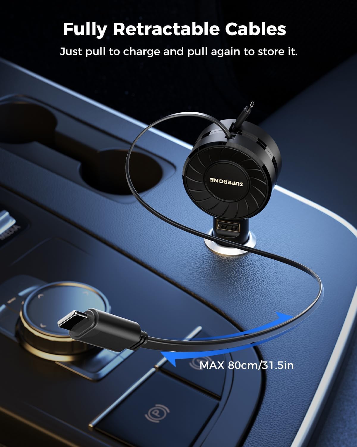 SUPERONE Retractable Car Charger, Small iPhone Car Charger Fast Charging, Car Phone Charger with USB C and Apple Cord, Car Charger Adapter Compatible with iPhone 17/16/15/14/13 Samsung Galaxy and More - Image 6