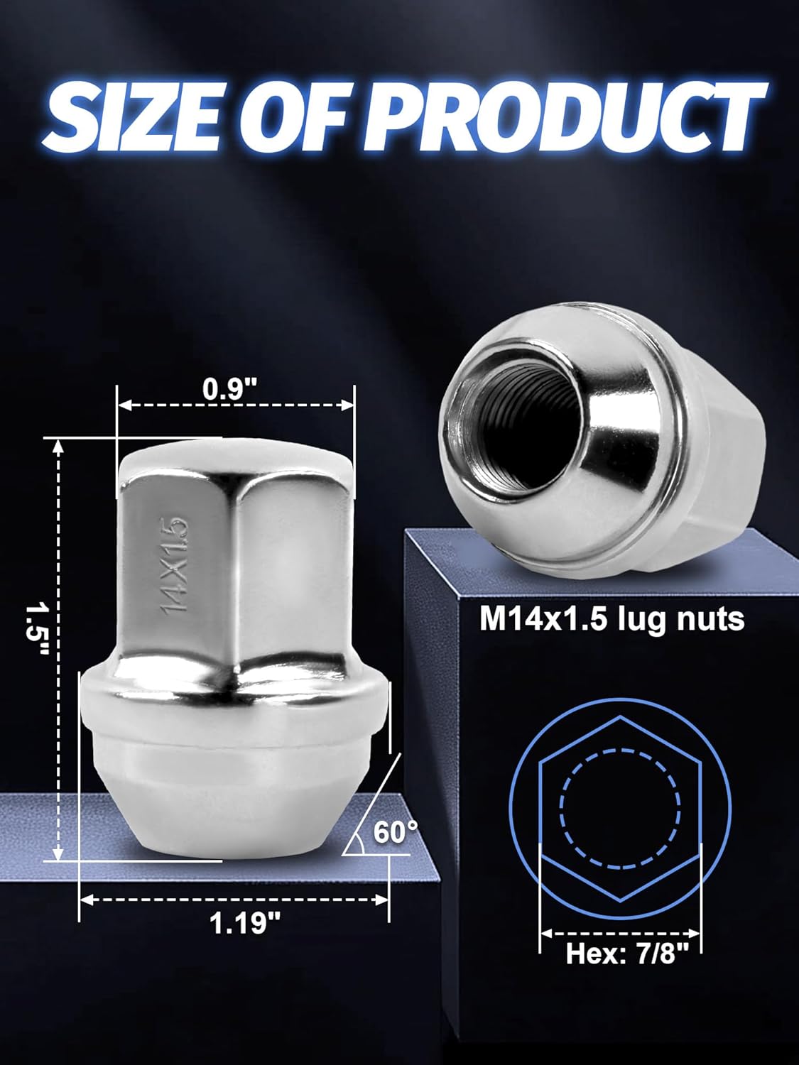 Set of 24, 14x1.5 Lug Nuts Chrome Compatible with Silverado Tahoe Suburban Colorado 1.5 Inch Wheel Lug Nuts - Image 2