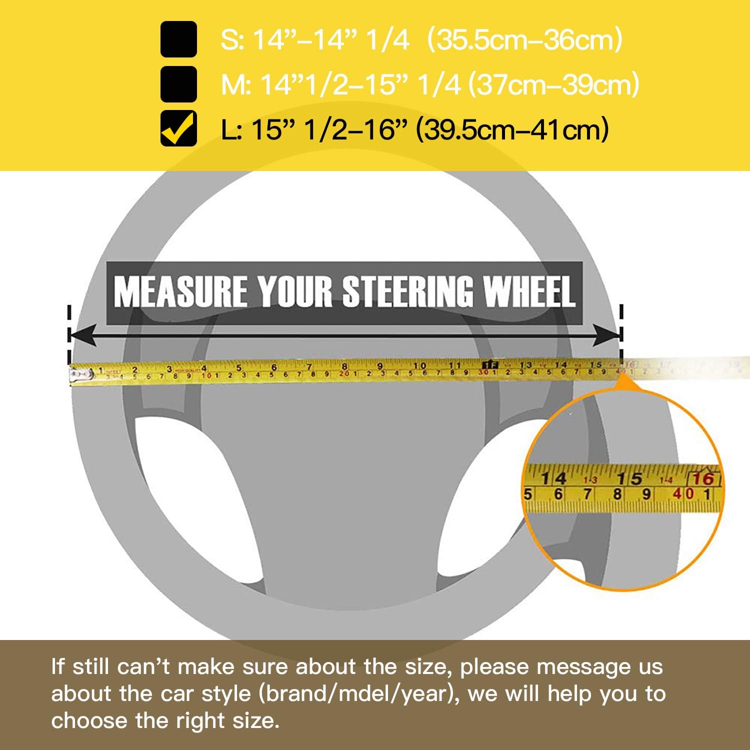 Valleycomfy Steering Wheel Covers Universal 15.75 inch - Genuine Leather, Breathable, Anti Slip & Odor Free (Coffee, L(15" 1/2-16")) - Image 3