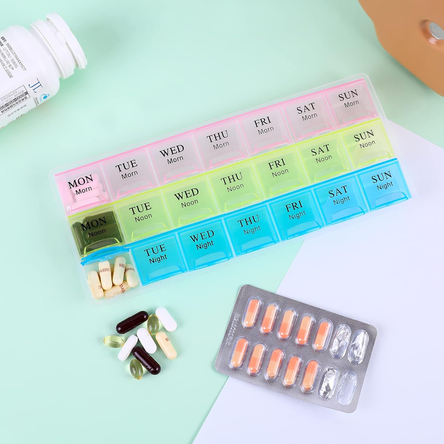 Large Weekly Pill Organizer 3 Times A Day, Moisture-Proof 7 Day Pill Box, Travel Pill Cases Portable for Pills Vitamin Fish Oil Supplements - Image 7