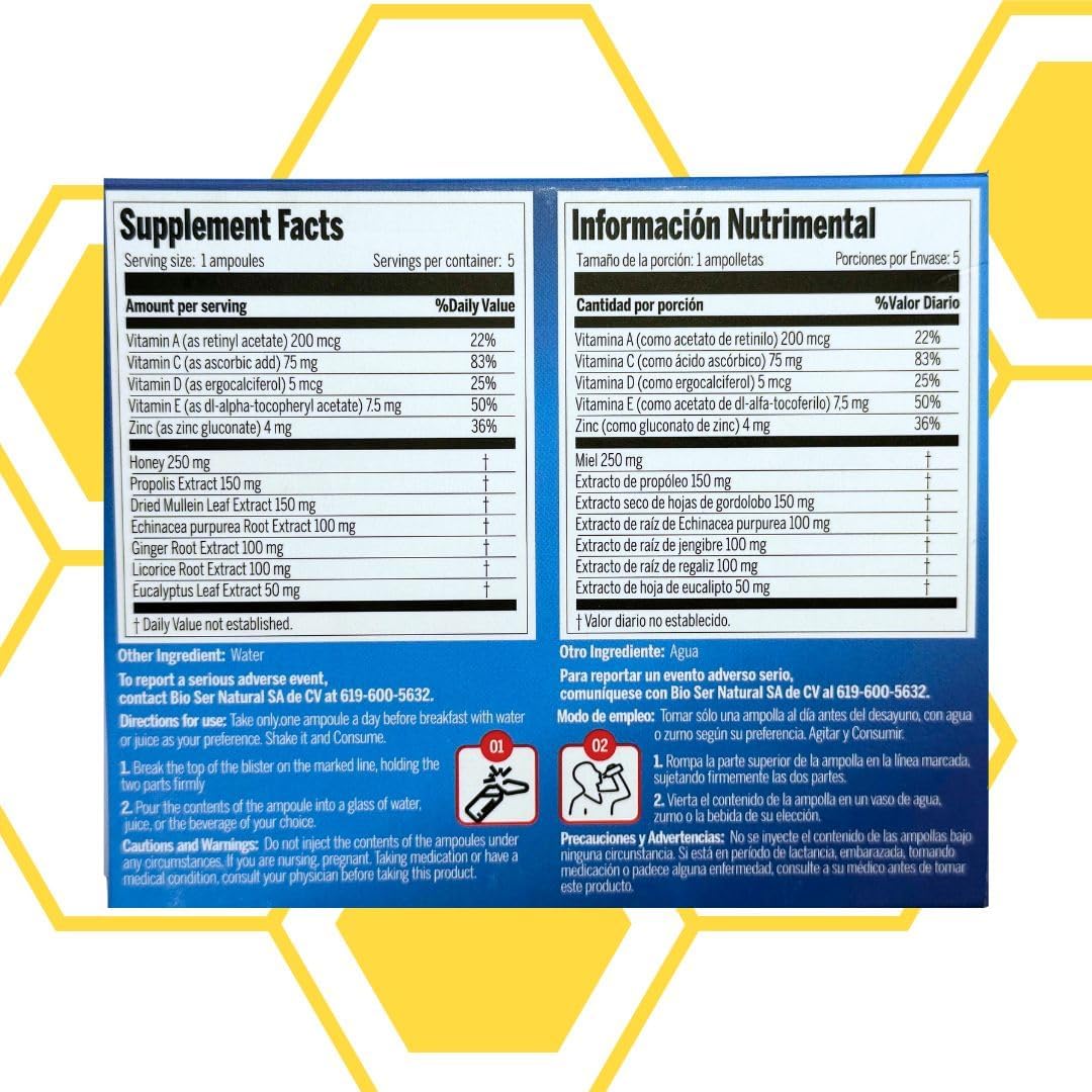 Aderogyl Oral Liquid Vitamins with A, C, D, E, Zinc, Bee Honey, Propolis, and Botanical Extracts with Orange Flavor - Immune Support Supplement - Includes 5 Ampoules - Image 8