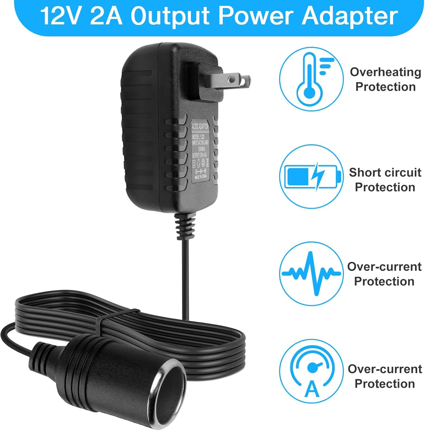 Herfair AC to DC Converter 2A 24W Car Cigarette Lighter Socket Adapter Power Cable 110-240V to 12V AC/DC for Automobile Home Use Car to Wall Plug( Only for Device Under 24W) (Pack of 1) - Image 3
