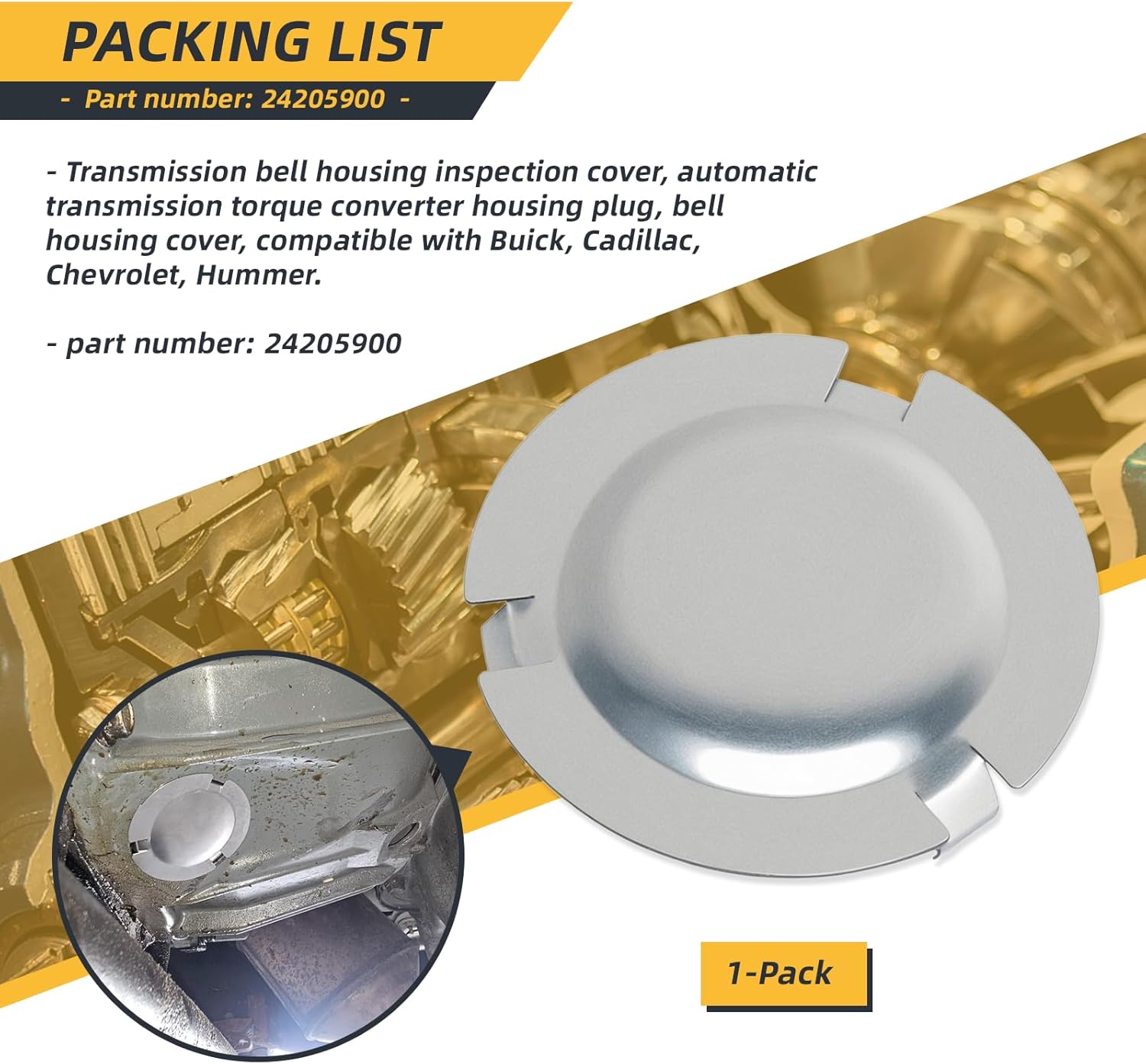 24205900Transmission Bell Housing Inspection Cover (62 mm) Automatic Transmission Torque Converter Housing Plug With 3 Tangs (Tabs) Compatible with Buick Cadillac Chevrolet Hummer Transmission cover - Image 2