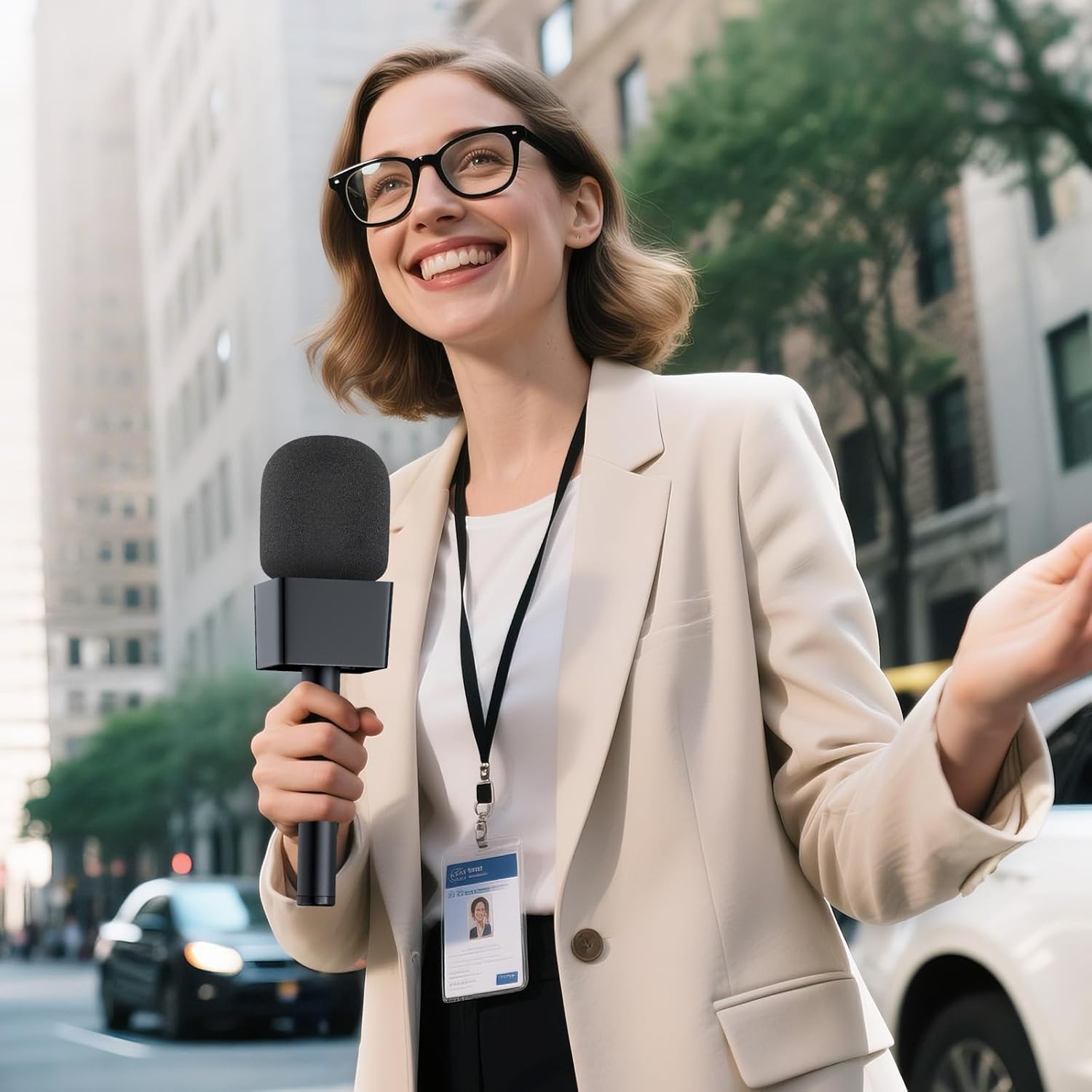 Handheld Adaptor for Interview Mic, Mic Handle Compatible with DJI, Rode and All Lav Microphone, Wireless Microphone Handle, Mic Holder with 3 Pop Filter and Flag Station for Vlogging, Reports - Image 5