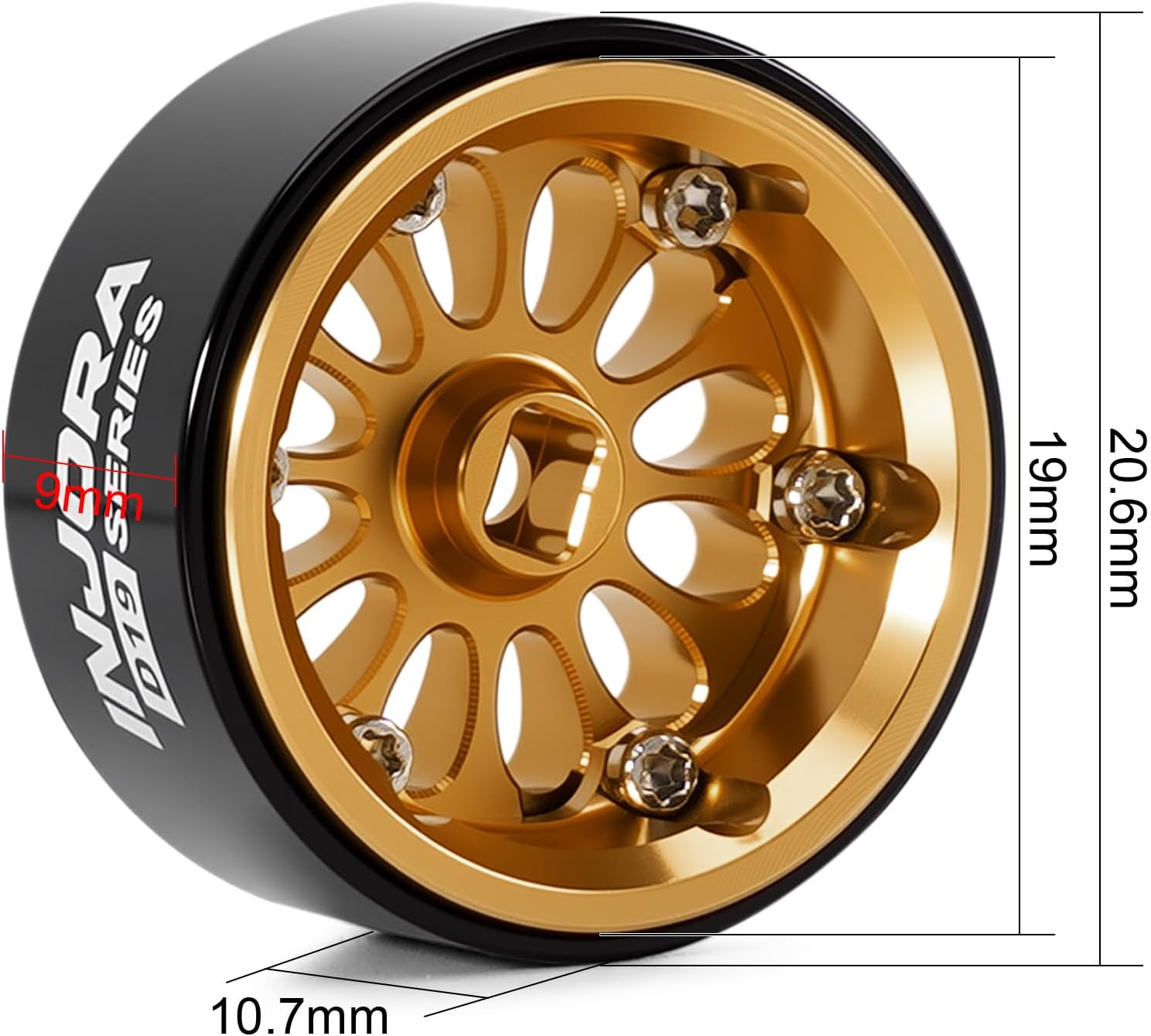 INJORA D19 Ripple 0.7" Aluminum Beadlock Wheel for 1/30 Axial SCX30, Gold(W7005) - Image 3