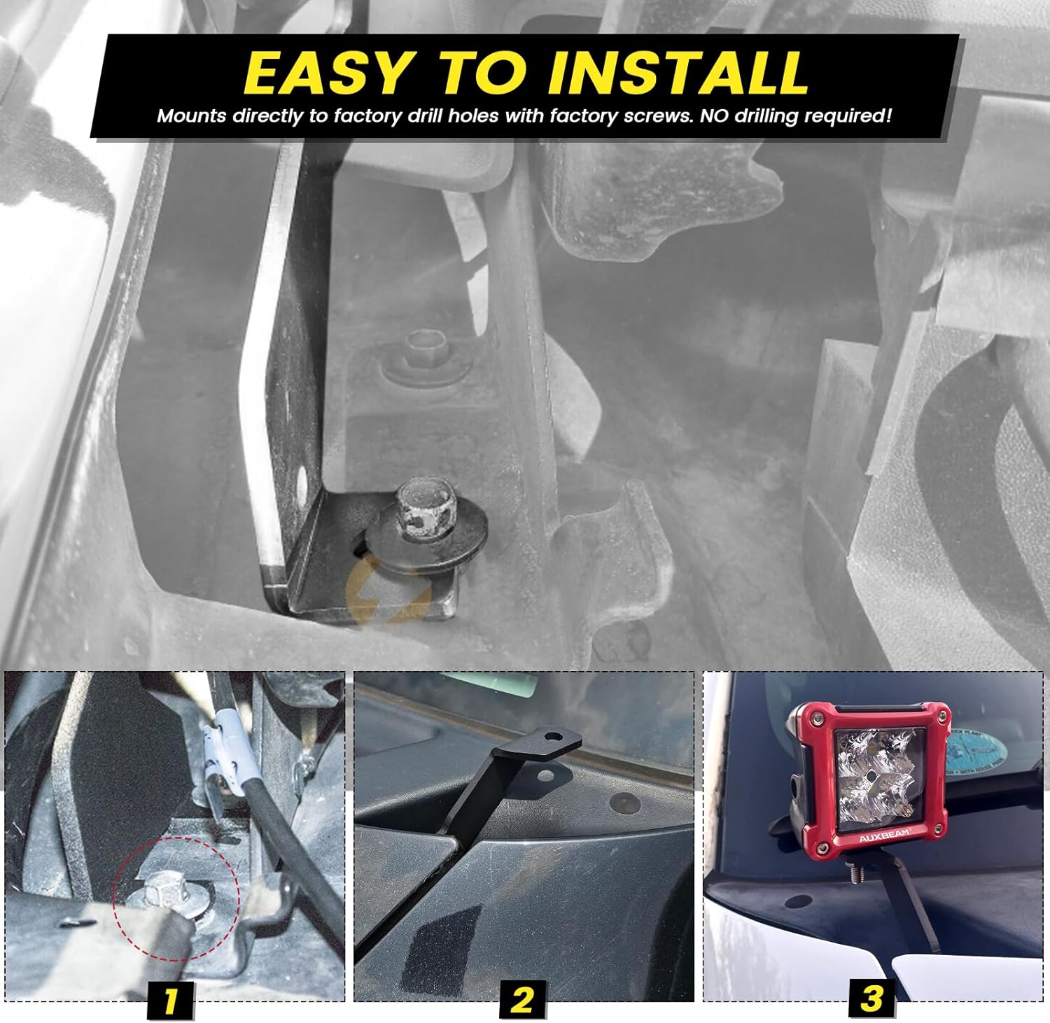F150 Front A-Pillar Light Mount Hood Hinges - Ditch Light Brackets, Raptor Engine Heavy Duty LED Pods Work Light Mount Compatible with Ford F150 2004-2014 Ford 1st Gen SVT Raptor - Image 5