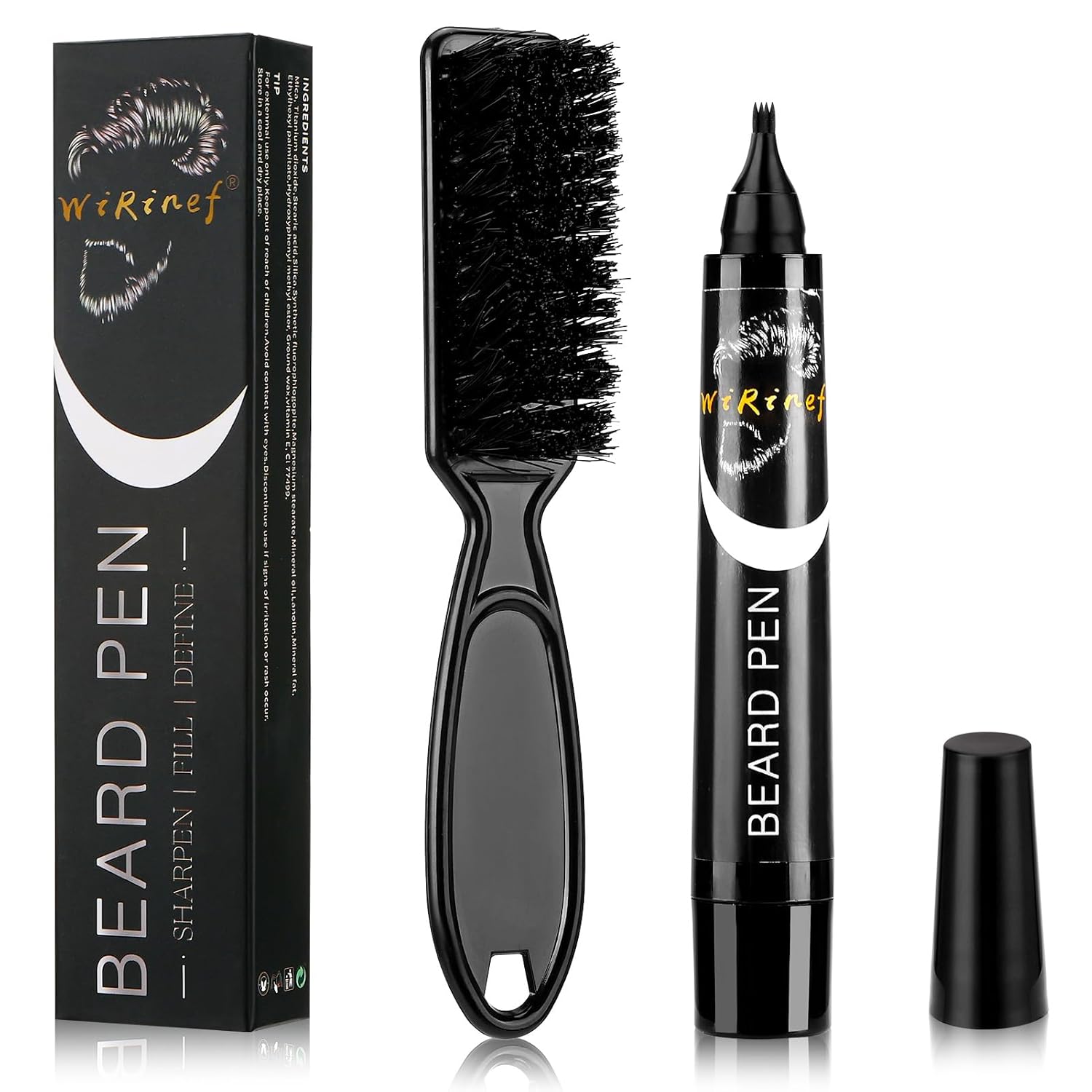 Beard Pen Filler for Men - Barber Styling Grooming Pencil - Gifts for Men Boyfriend Husband Couple, Anniversary Birthday Wedding Christmas Gifts, Beard Pencil Filler for Man And Beard Brush (BLACK)