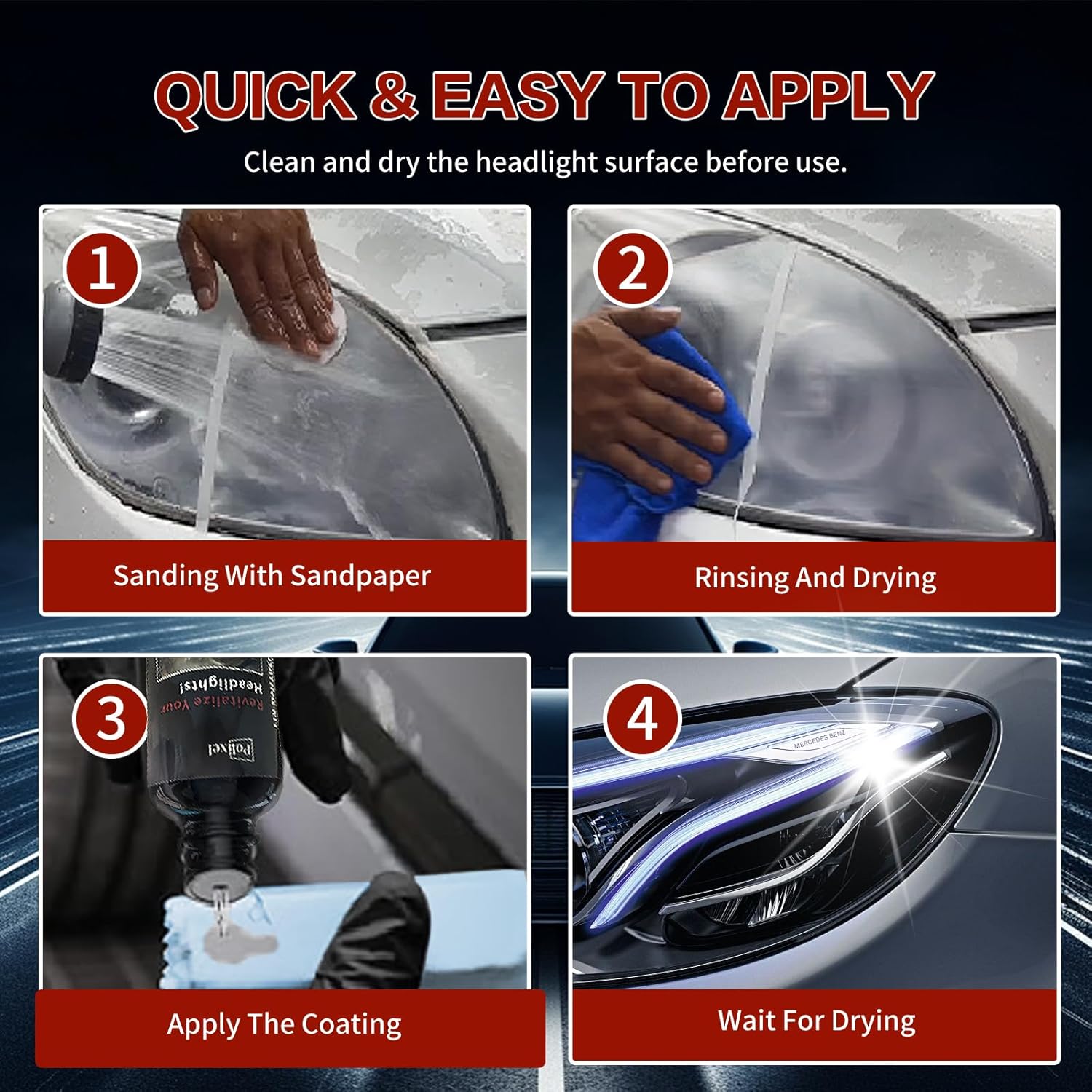 Car Headlight Restoration Kit, Instant Headlamp Restorer with Clarity Coating Fluid, Sandpaper Oxidation Removal Cleaner to Fix Cloudy, Yellowing, Scratches & Stains -1oz/30ml - Image 5