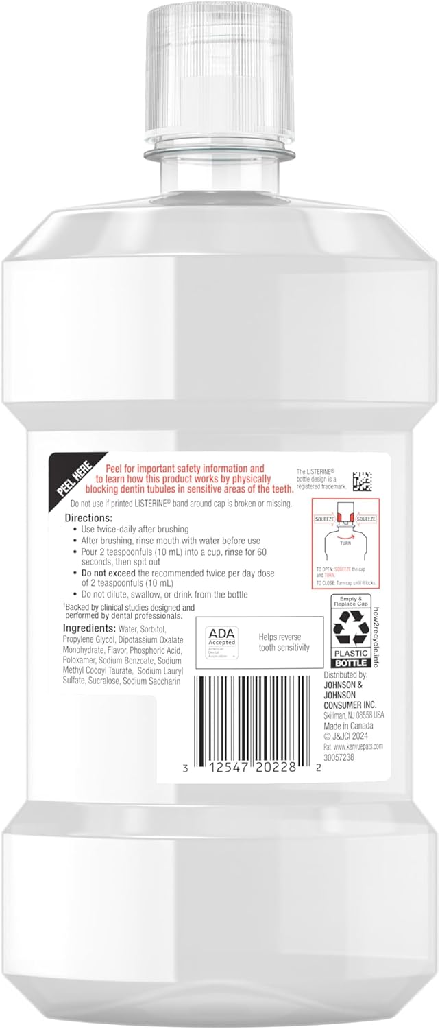 Listerine Clinical Solutions Sensitive Teeth Alcohol Free Mouthwash, Fresh Breath Dental Mouthwash Provides Protection & Relief from Tooth Sensitivity Pain, Daily Fresh Mint Oral Rinse, 500 mL - Image 9