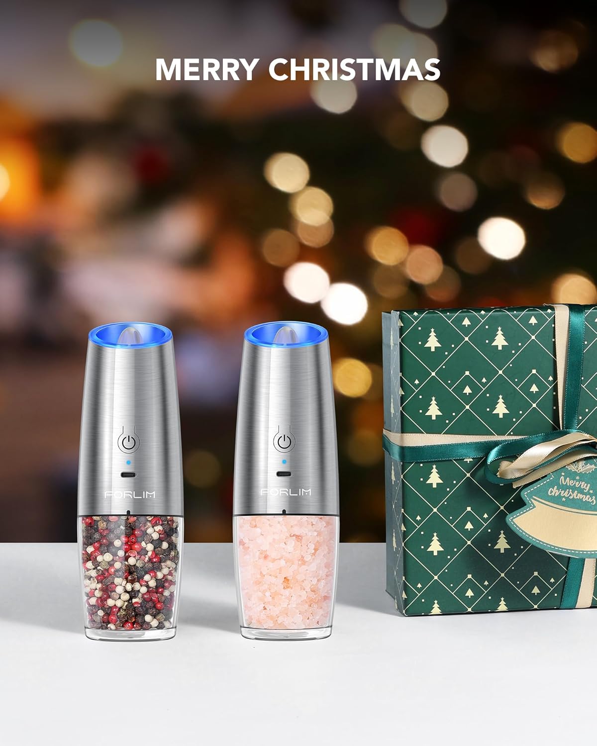 FORLIM Gravity Electric Salt and Pepper Grinder Set, USB Rechargeable 9oz Large Capacity Salt Grinder, Automatic One-Click Grinding One Hand Operated Adjustable Coarseness Pepper Mill(Silver) - Image 8