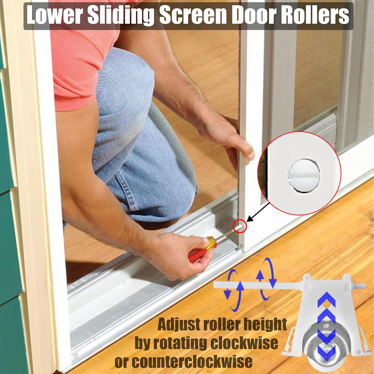 Sliding Screen Door Roller Replacement for Andersen Patio Doors - Lower Wheel Assembly Fits Part #1997310 (1991 to Present), 1-1/4" Nylon Concave Edge Adjustable Gliding Roller, 2 Pack - Image 4
