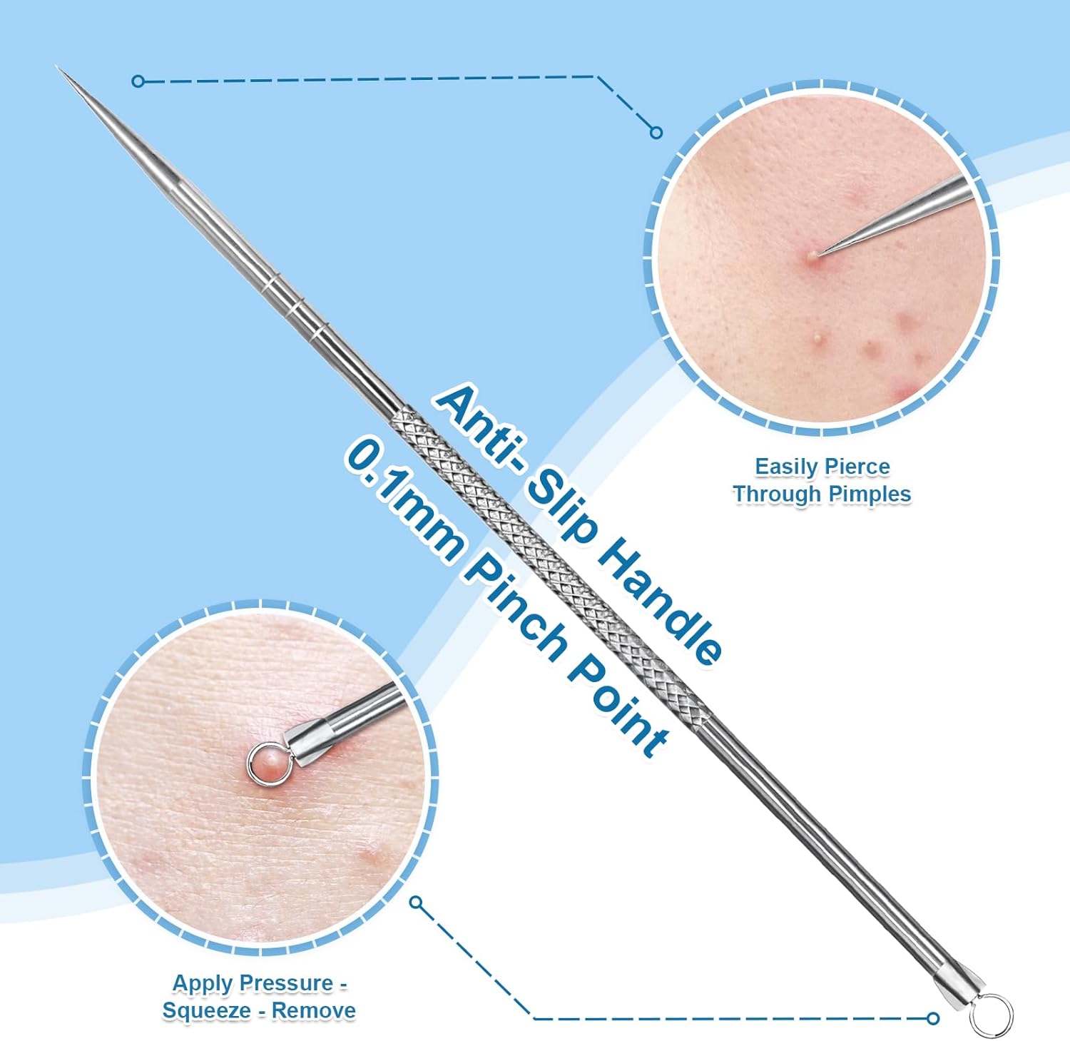 Stainless Steel Blackhead Remover, Pimple Extractor, Pimple Popper, Comedone Extractor, Surgical Grade Acne Treatment Tool, 3rd Generation Blemish Removal Kit for Face, Nose, T-Zone, 2Pcs - Image 2