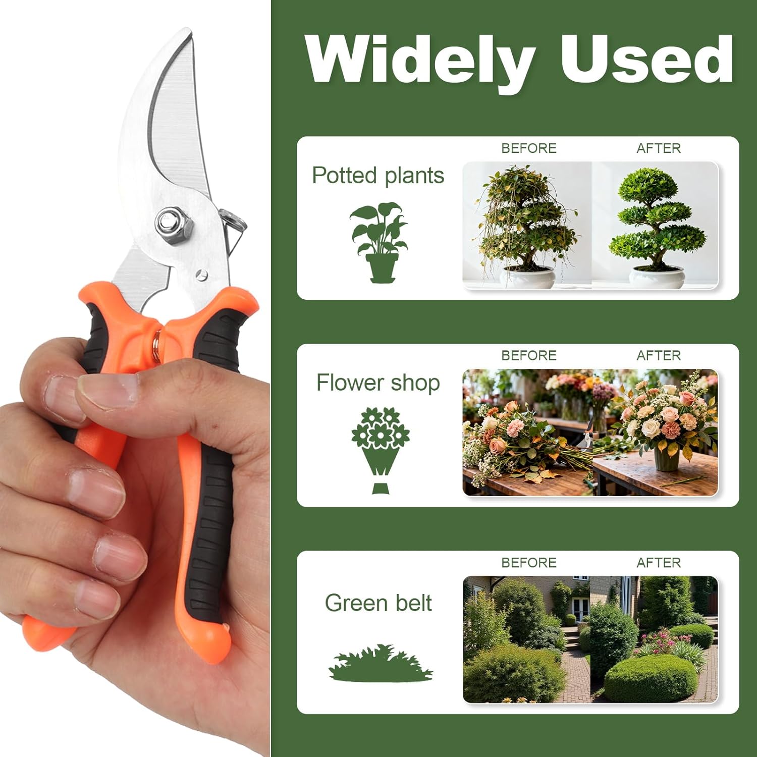 Pruning Shear, Premium Gardening Scissors for Rose Bushes, 7.5IN Garden Pruner Effortlessly Cuts 0.6IN Branches with Stainless Steel Blades Softgrip, One-Hand Lock Garden Clippers for Shrubs - Image 7