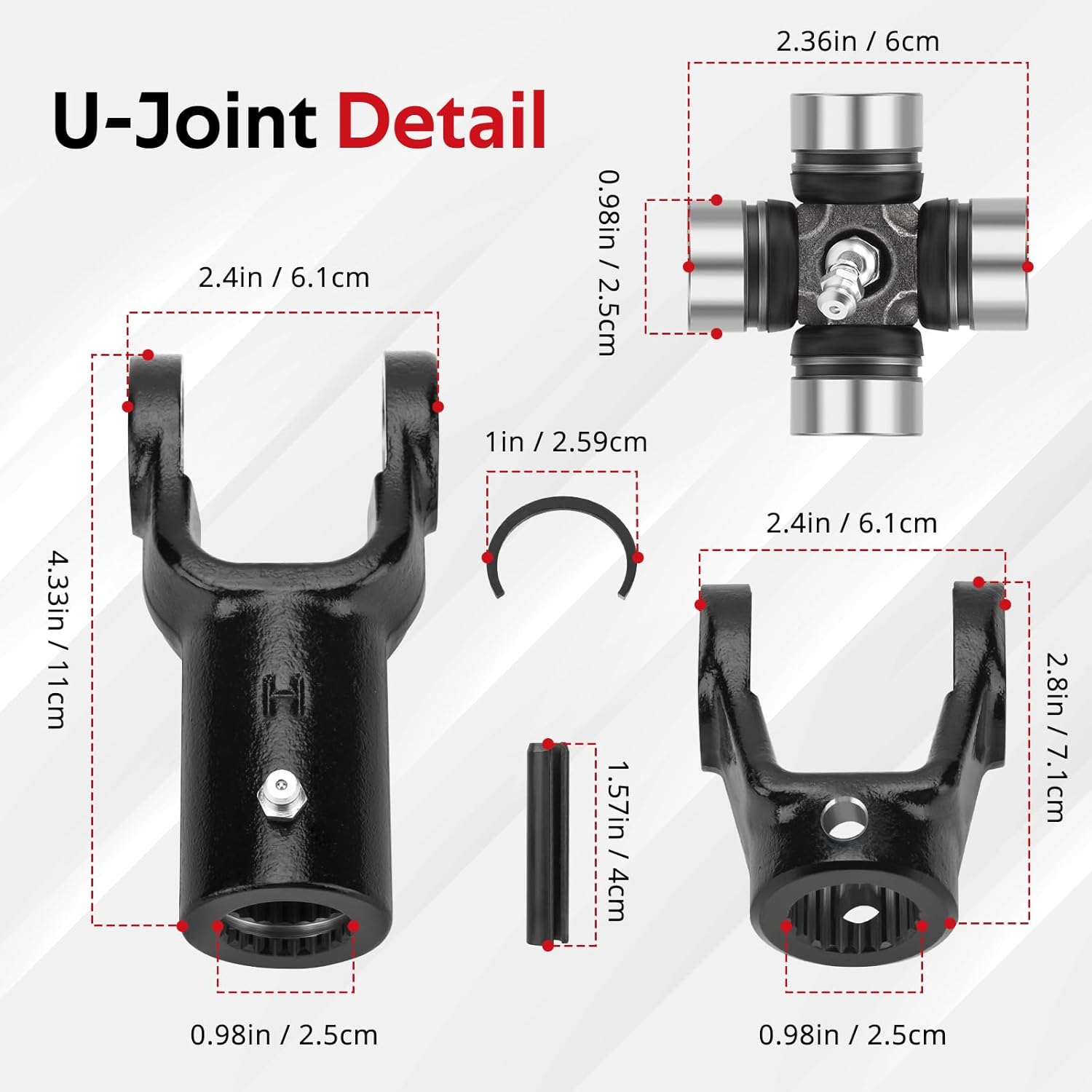 JAVIK Front Prop Shaft Yoke & U-Joint (2 Side) for Polaris Ranger 400 500 570 700 800 900 1000 Diesel HST ETX - Image 6