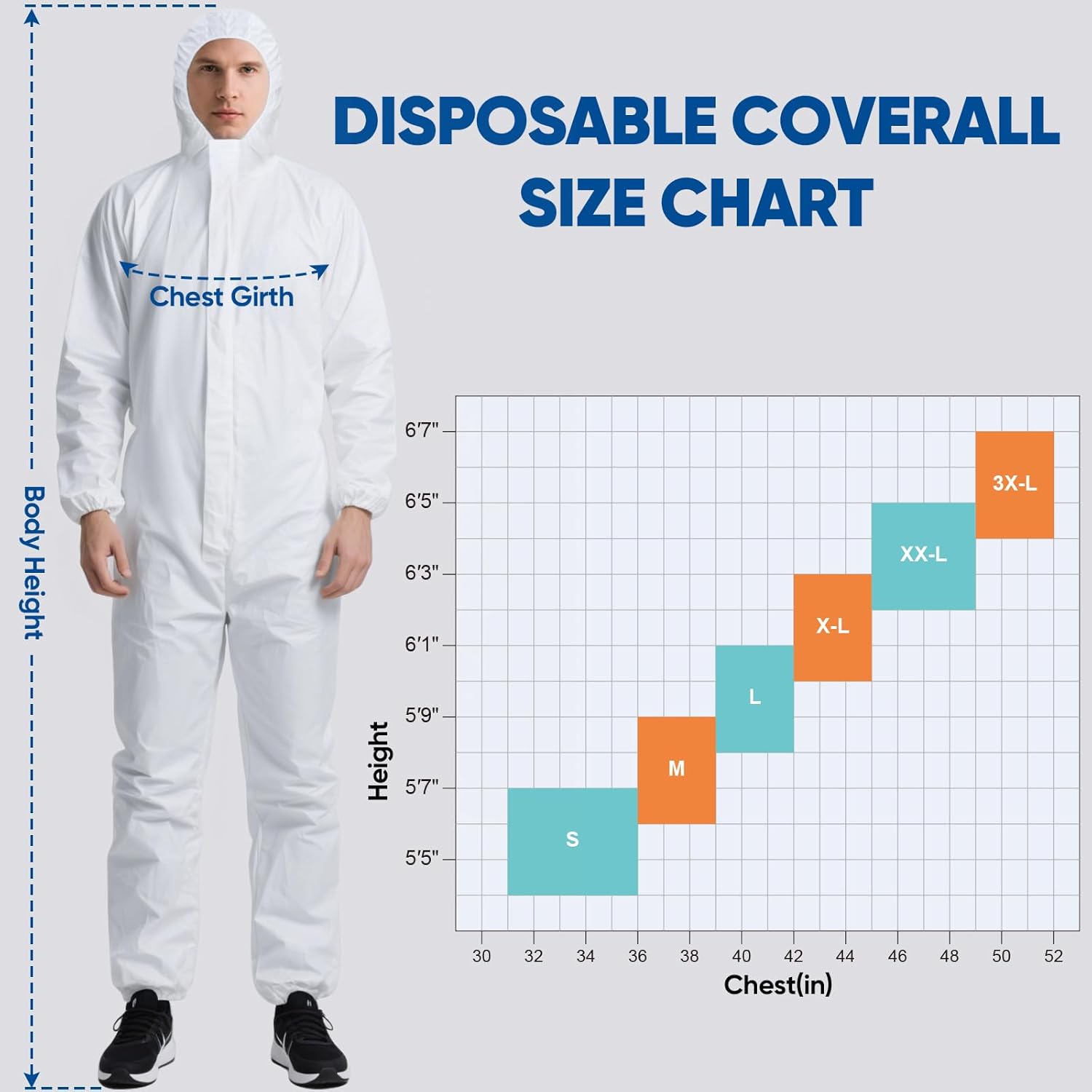 TICONN Hazmat Suit Disposable Coveralls, Full Body Protective Lab Coveralls, Breathable Paint Suit for Men Women - Image 4