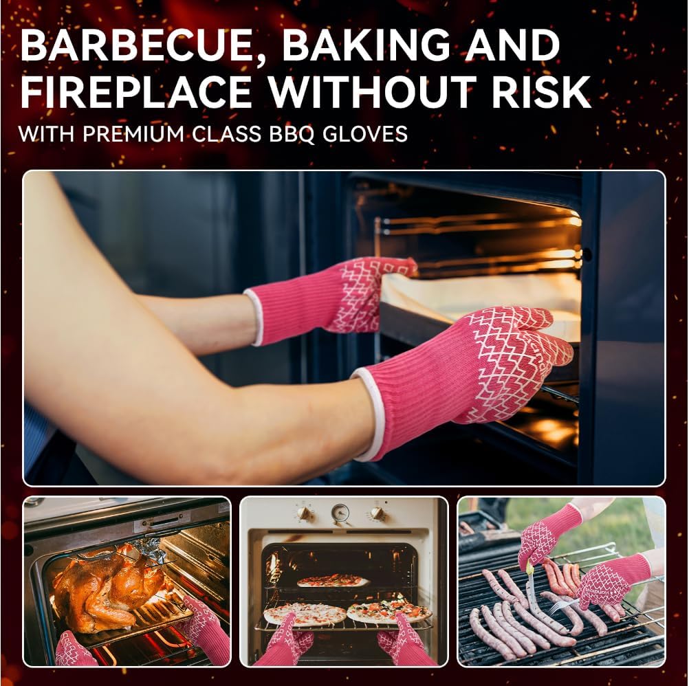 HandLove Aramid Heat Resistant BBQ Gloves – Grilling & Oven Gloves with Fingers, Silicone Grip & Long Cuffs for Cooking, Baking, and Outdoor Barbecue – Pink, Small - Image 4