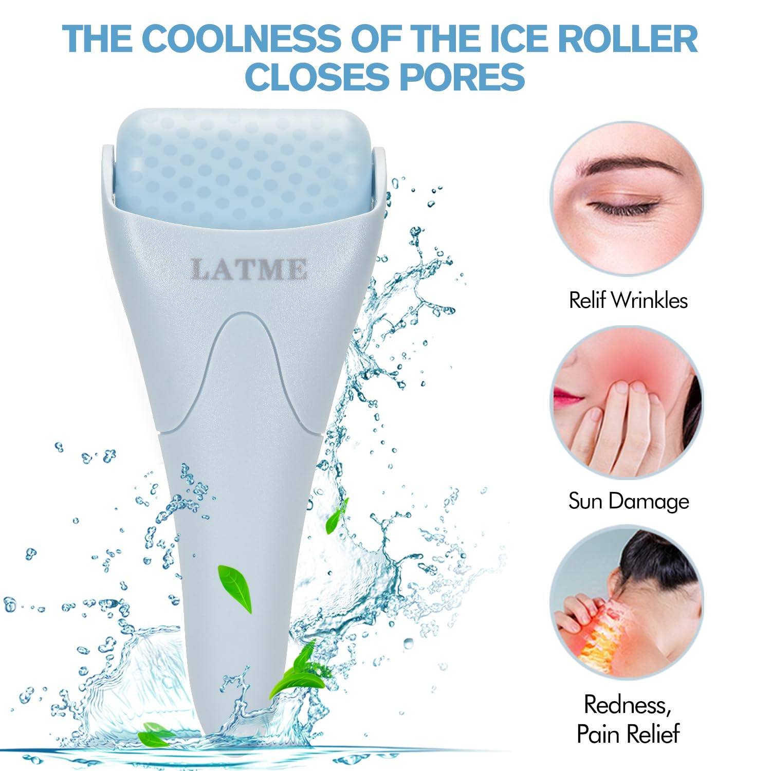 LATME Ice Roller for Face Eyes,Womens Gifts,Face Massager Roller Puffiness Migraine Pain Relief and Minor Injury (Smoggy Blue) - Image 2