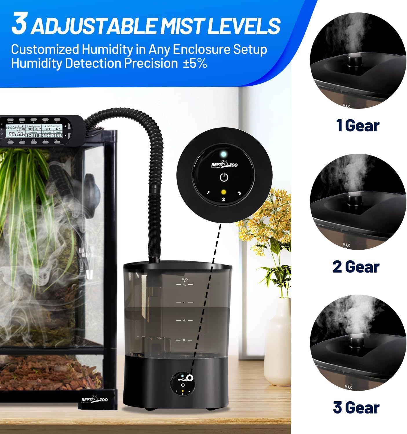 REPTI ZOO Smart WiFi Reptile Fogger with Timing, 4L Reptile Terrariums Humidifier, Fog Machine Mister for Chameleon Frog Turtle Gecko | Misting System Spray Kit for Amphibia, Plants | Linkage Control - Image 5