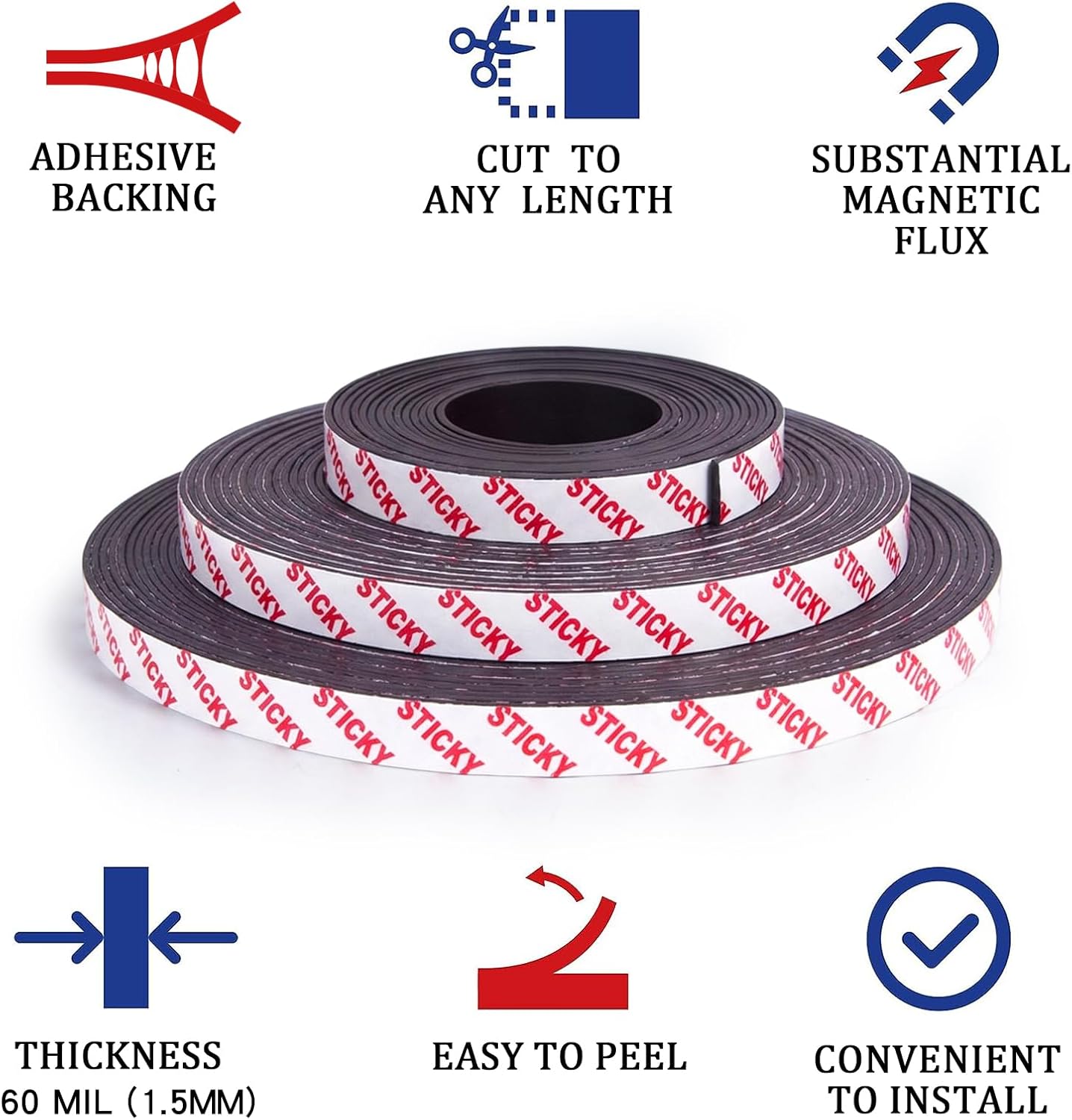 Towjug 20 Feet Magnetic Tape Roll with Self Adhesive Backing, 1/2 in Width Flexible Sticky Magnet Strips for Craft DIY Projects, Garage, Whiteboards and Fridge Organization-0.06" Thick - Image 3