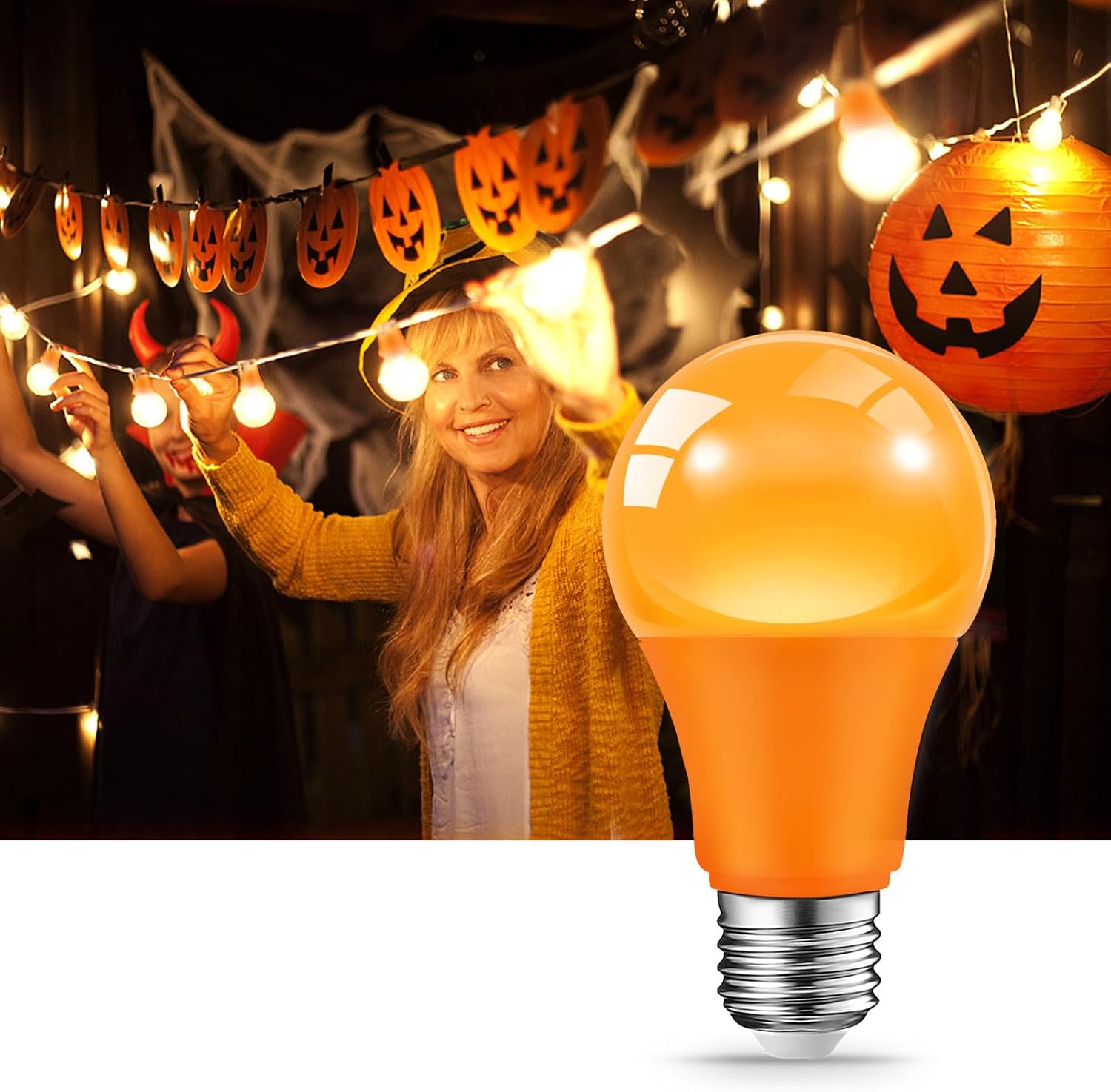 JAHEKS Orange Light Bulbs for Outdoor Porch, 9W(60W Equivalent) E26 Base LED Orange Bulb for Halloween Christmas Wedding,Party,Bar,Holiday Lighting,Home Decor, 2-Pack - Image 3