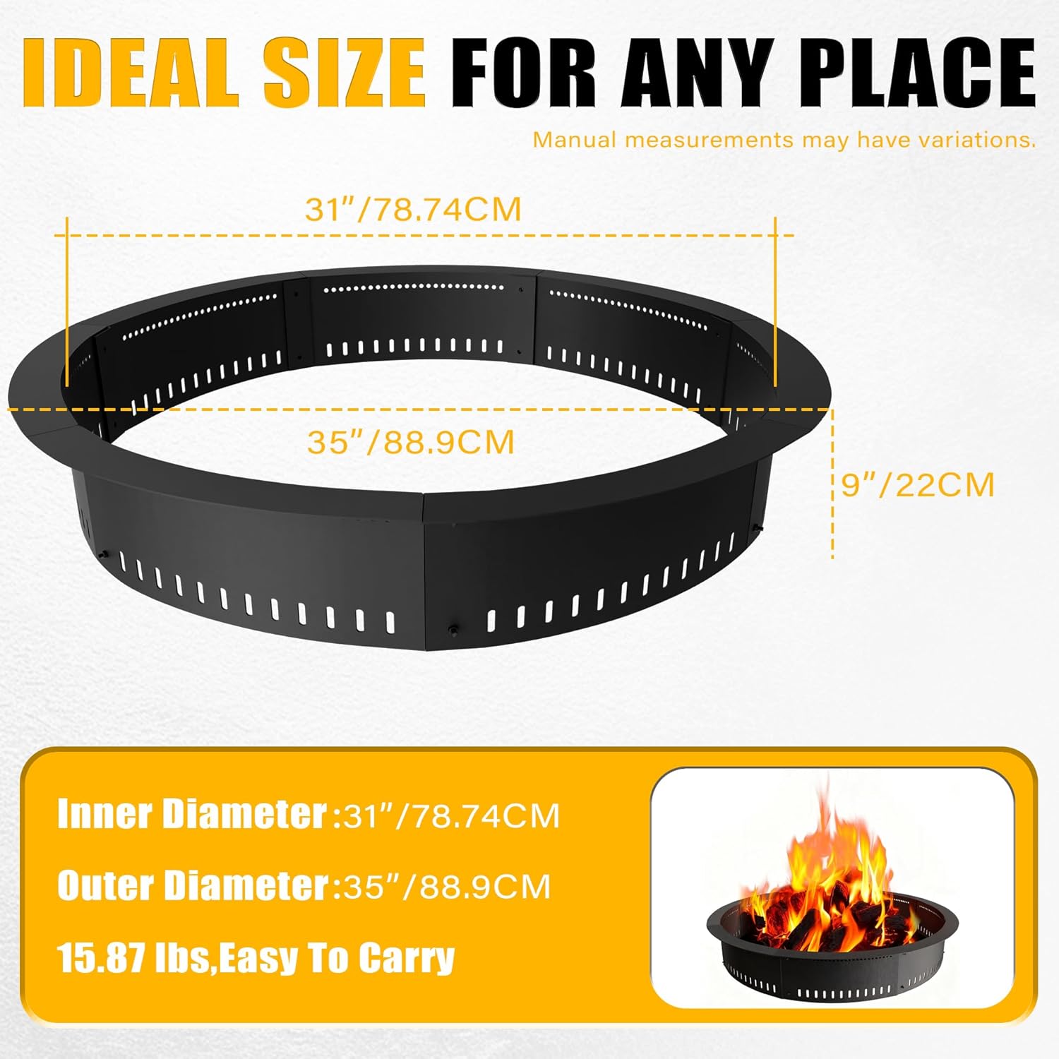 Smokeless Fire Pit Ring Insert - 31 Inch Outdoor Fire Pit Liner with Airflow Design for Efficient Burning, Durable Steel Construction, for Outdoor Camping - Image 3