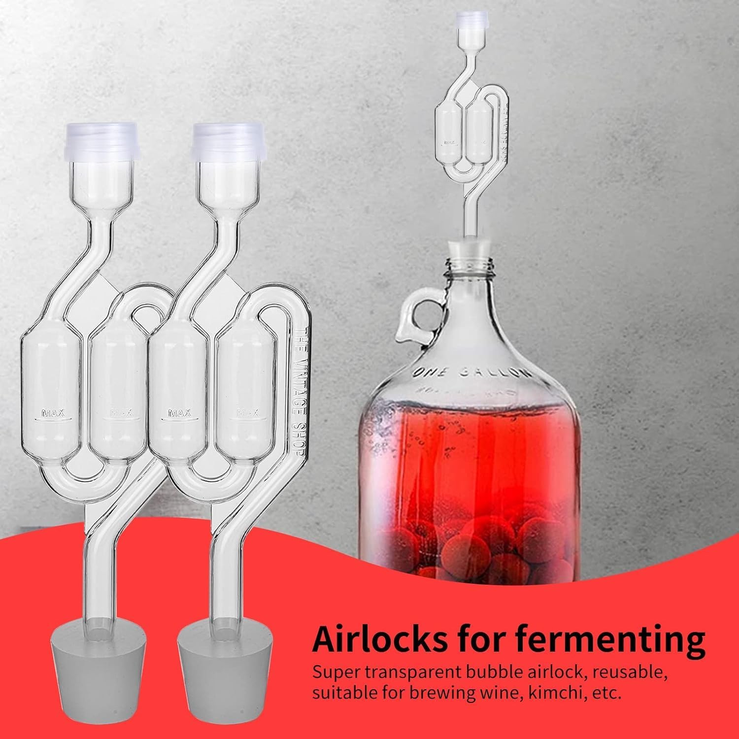 Bubble Airlock Set, 4 Airlocks for Fermenting, 4 Drilling #6 Stoppers and 8 Airlock Grommets, Used for Brewing Wine, Beer, Sauerkraut, Pickles, Etc. Fermentation Bubbler Airlock - Image 7