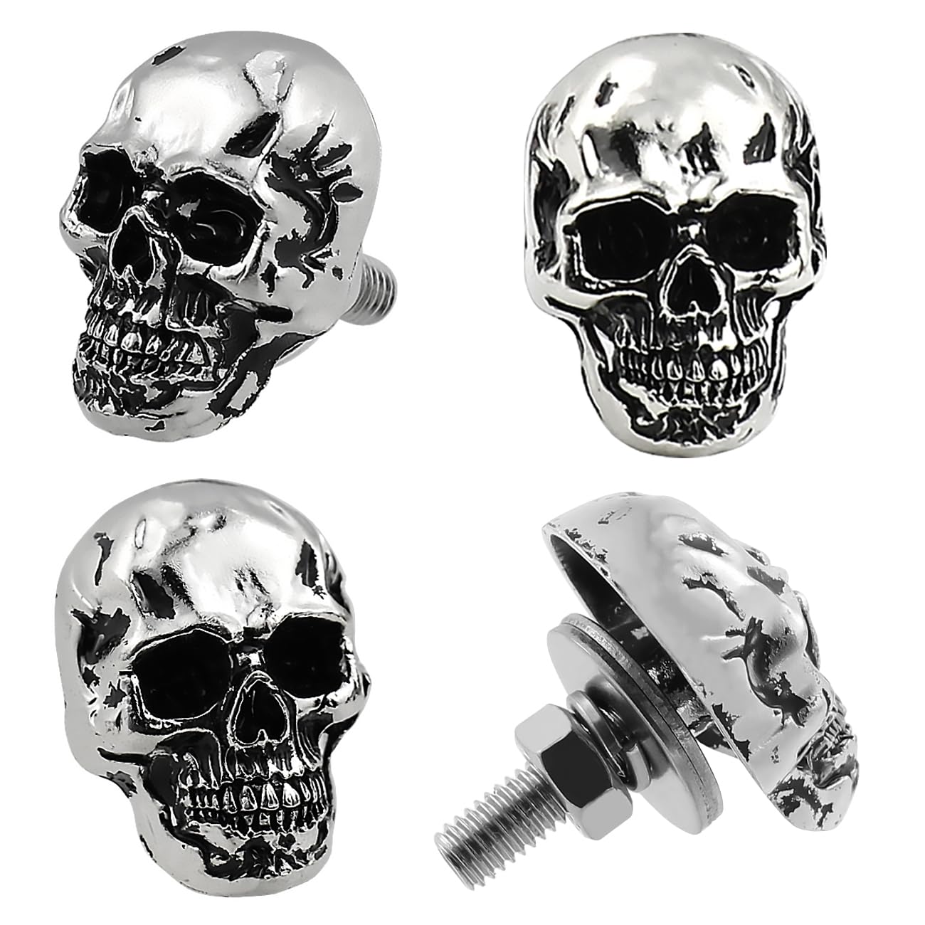 Skull License Plate Screw Fasteners Decorative Cool Funny License Plate Bolts License Plate Frame Kit 4 Pcs Aluminum Alloy Universal Fit Most Cars Truck Motorcycle Vehicle Silver - Image 7