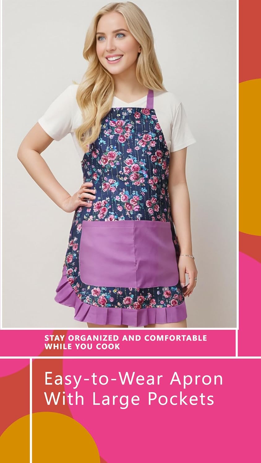 Vintage Floral Apron for Women with Functional Pockets Adjustable Neck Strap for Cooking Baking Mother's Gift - Image 3