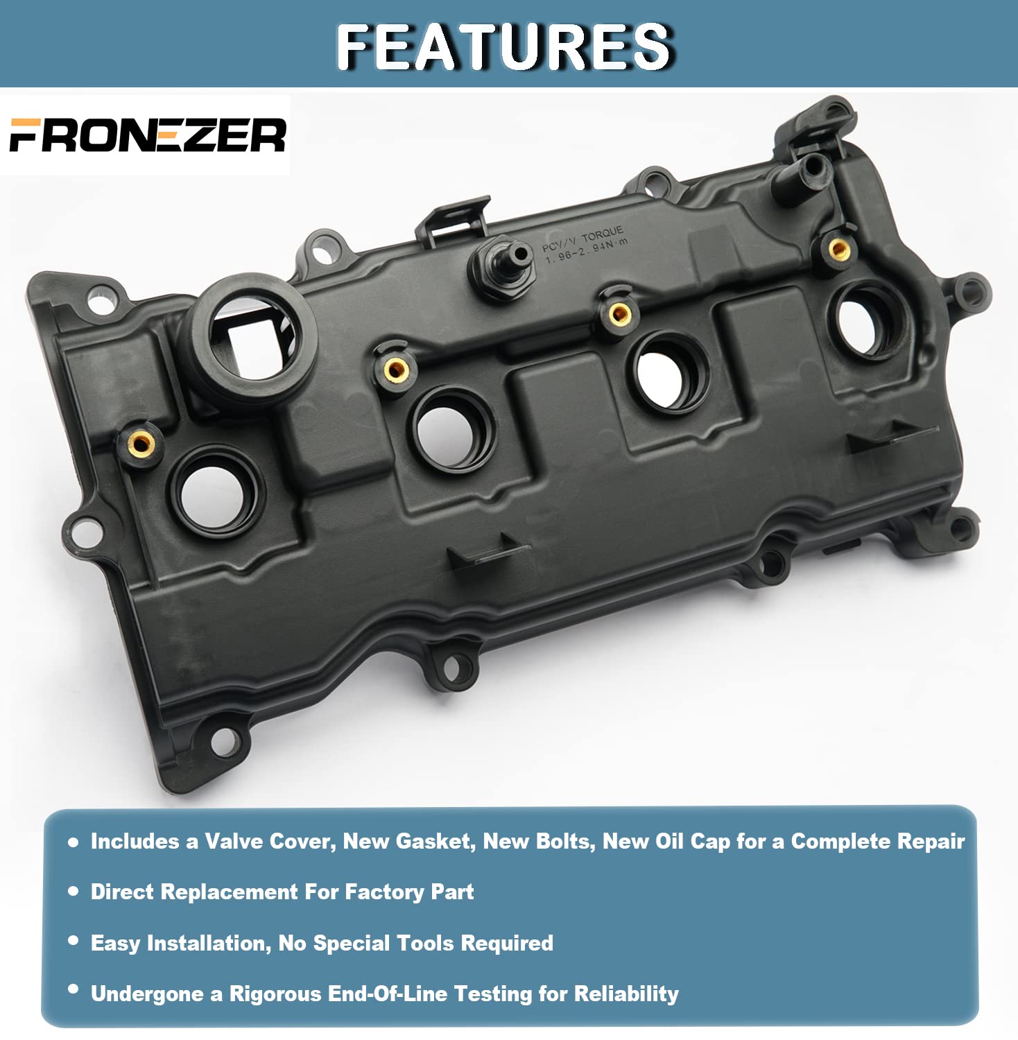 Engine Valve Cover with Gasket Bolts & Oil Filler Cap Compatible with 2013-2018 Nissan Altima 2016-2017 Nissan Murano 2014 Nissan Pathfinder 2014-2017 Nissan Rogue Infiniti QX60 2.5L Part# 13264-3KY0A - Image 2