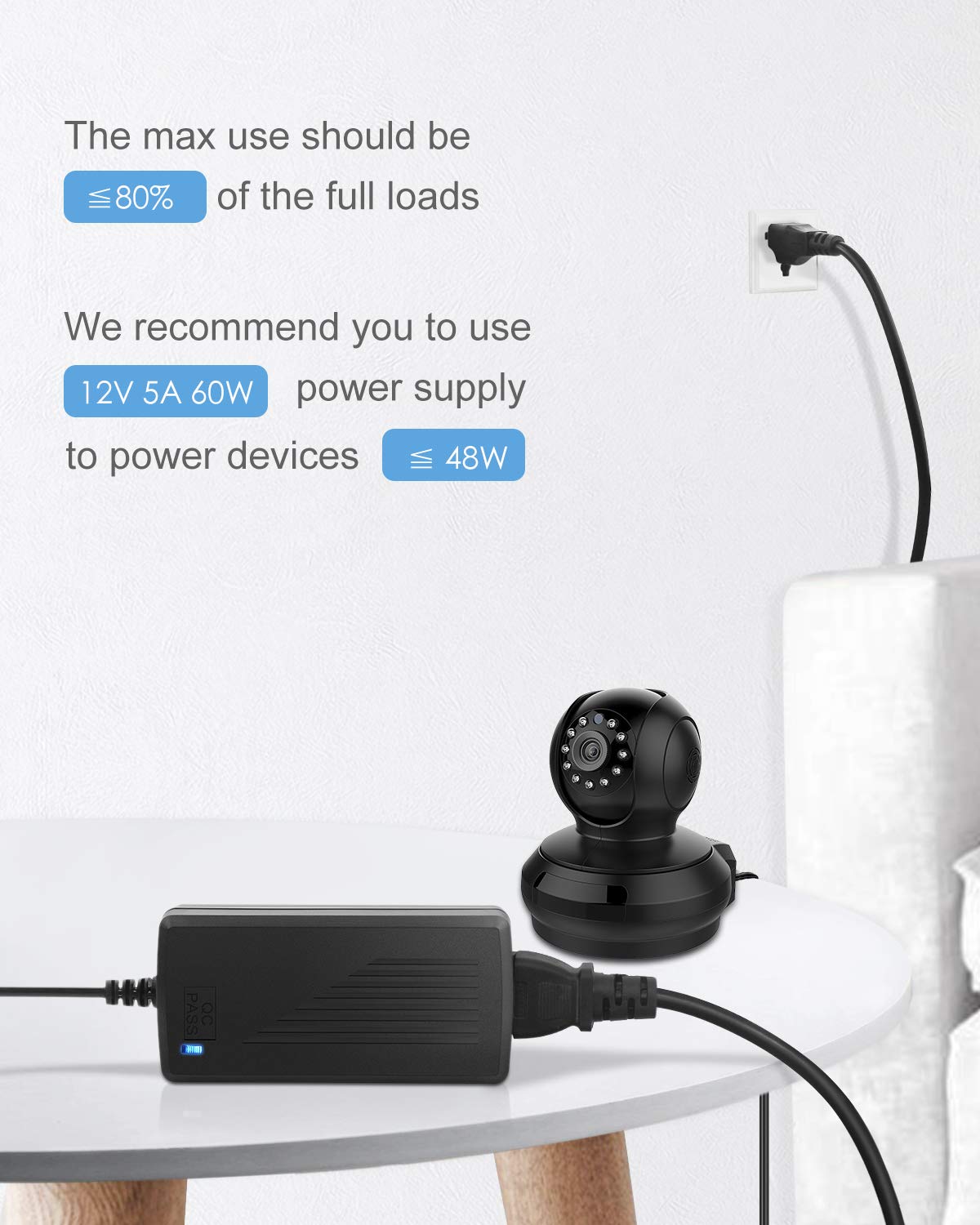 ALITOVE DC 12V 5A Power Supply Adapter Converter Transformer 60W AC 100-240V Input with 5.5x2.5mm DC Output Jack for 5050 3528 LED Strip Module Light - Image 7