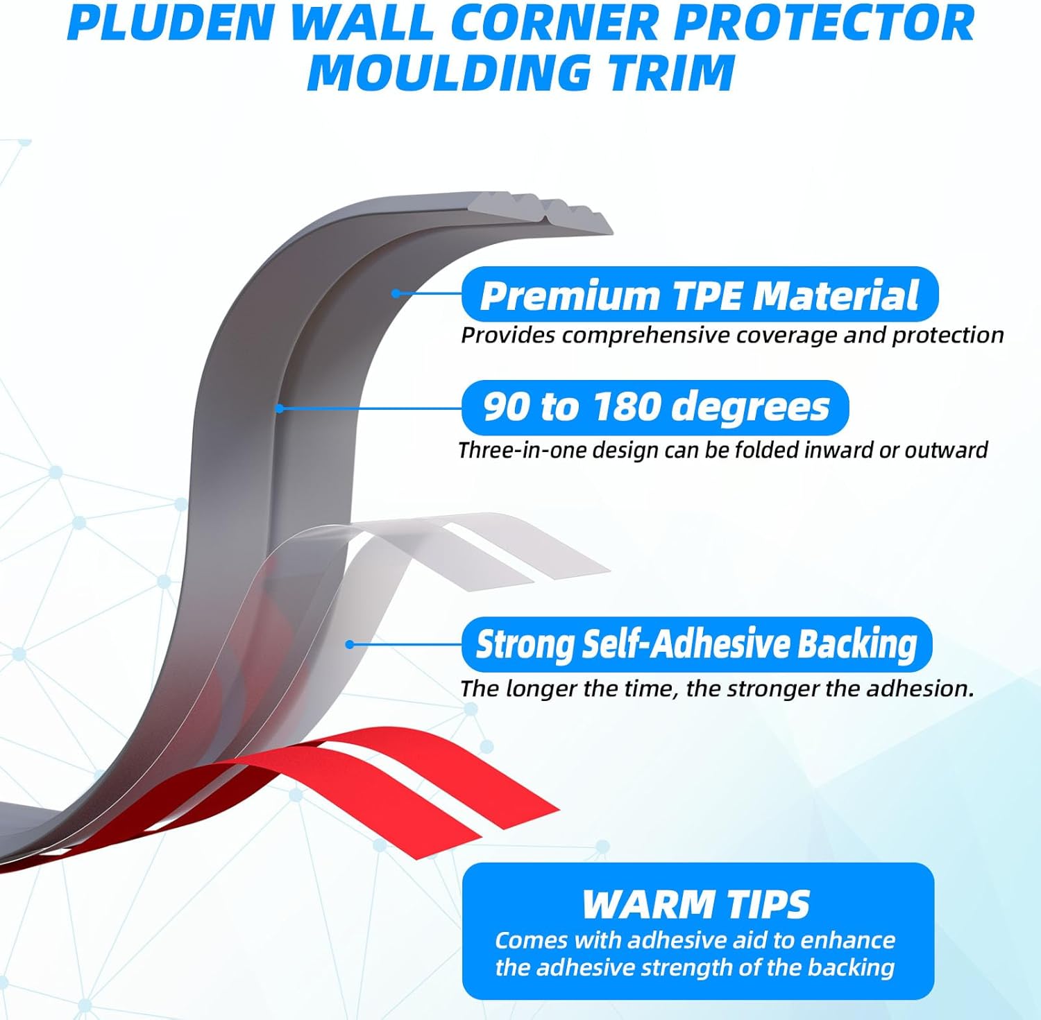 10FT Flexible Wall Corner Protector Moulding Trim, Peel and Stick Inside & Outside Wall Corner Guards Edge Protector,Self Adhesive Molding Trim Strip for Edge Ceiling - Image 2