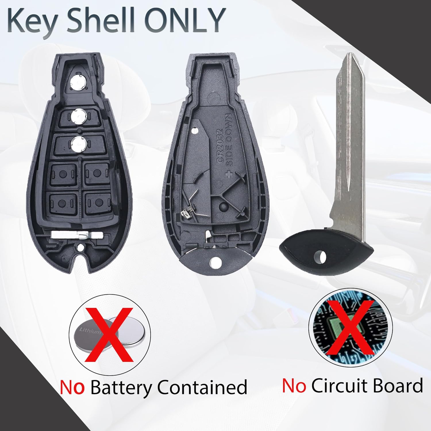 SUPALAND Key Fob Shell Case Replacement Fits for Dodge RAM 1500 2500 3500 Grand Caravan Journey Durango Jeep Grand Cherokee 2010 2011 2012-2017 Keyless Entry Remote Control 3 Button Pad Cover - Image 4