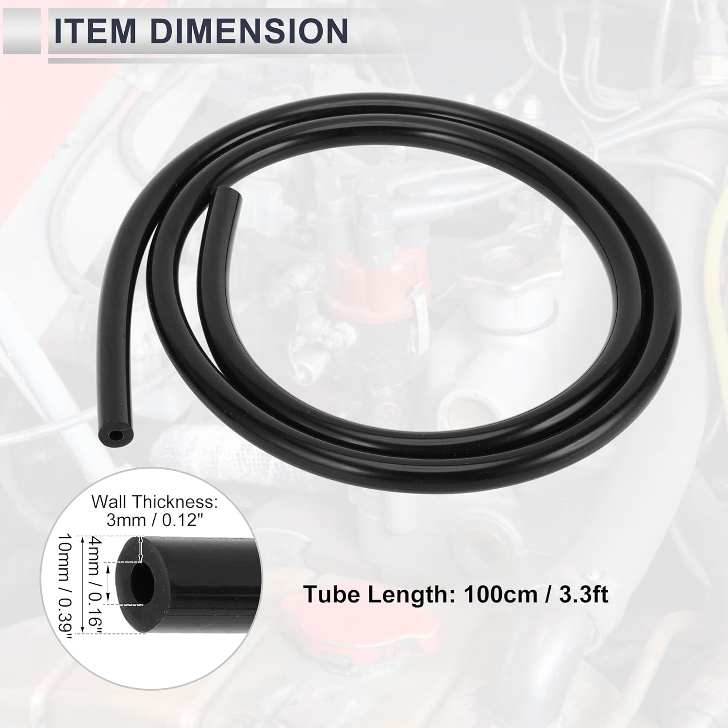 1 Pcs Universal Silicone Vacuum Tubing Hose High Temperature 3.3FT 3/16" 4mm ID 3mm Thickness Automotive Vacuum Line 130PSI Max Pressure Black Silicone - Image 5