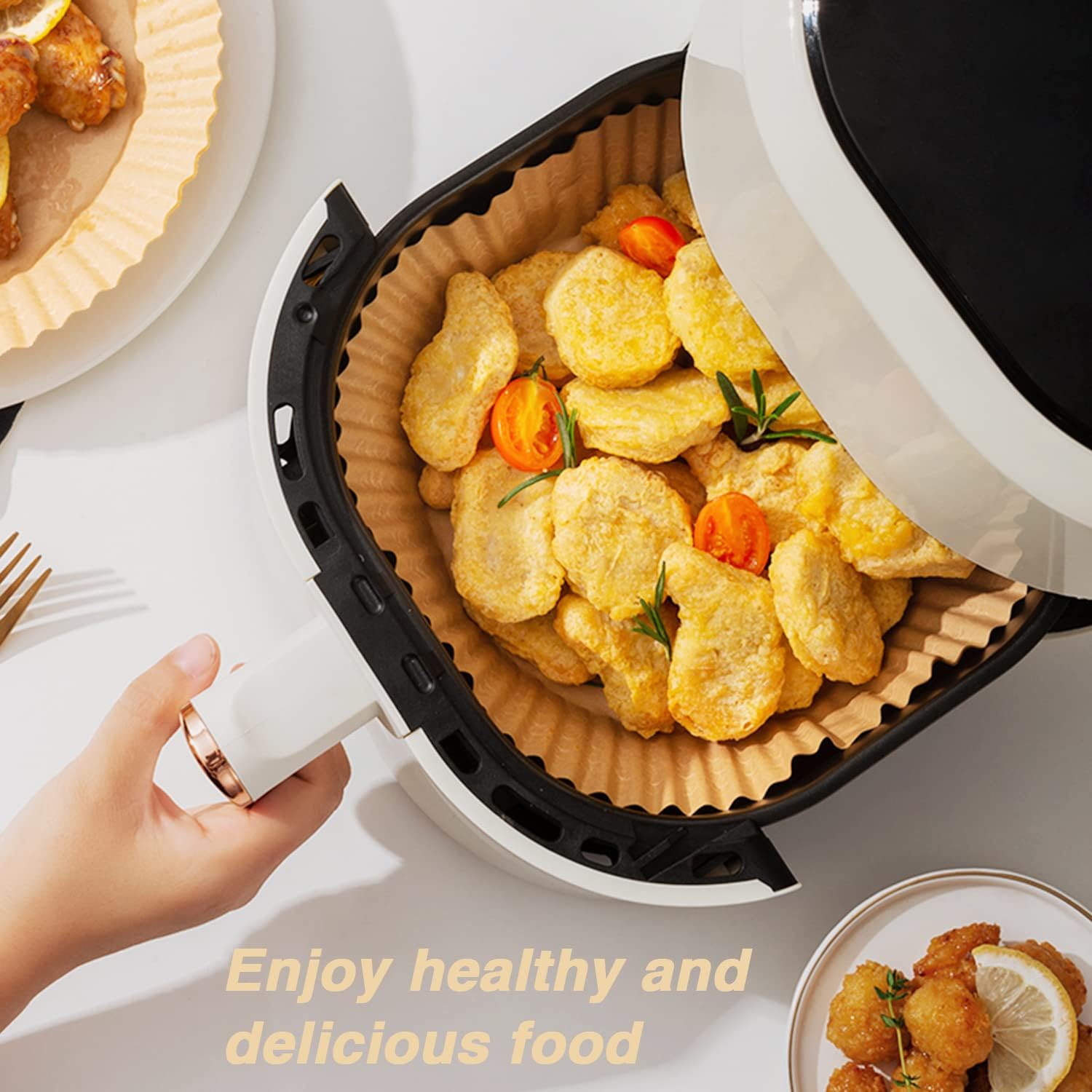 Ailun Air Fryer Paper Liners 6.5inch, 100PCS Non-Stick Parchment Paper,Oil Resistant,Disposable Food Grade Free of Bleach Paper Round for 2-5 QT Air Fryer Baking Roasting Microwave - Image 6