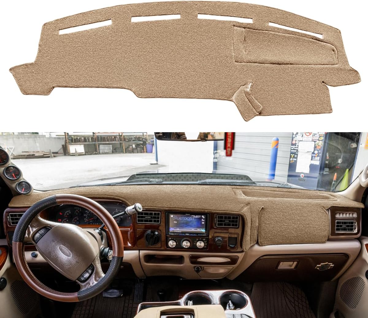 Yiz Dashboard Cover Dash Cover Mat Pad Carpet Custom Fit for Ford F250 F350 F450 Super Duty 1999 2000 2001 2002 2003 2004 / Ford Excursion 2000-2005 (Beige) Y72