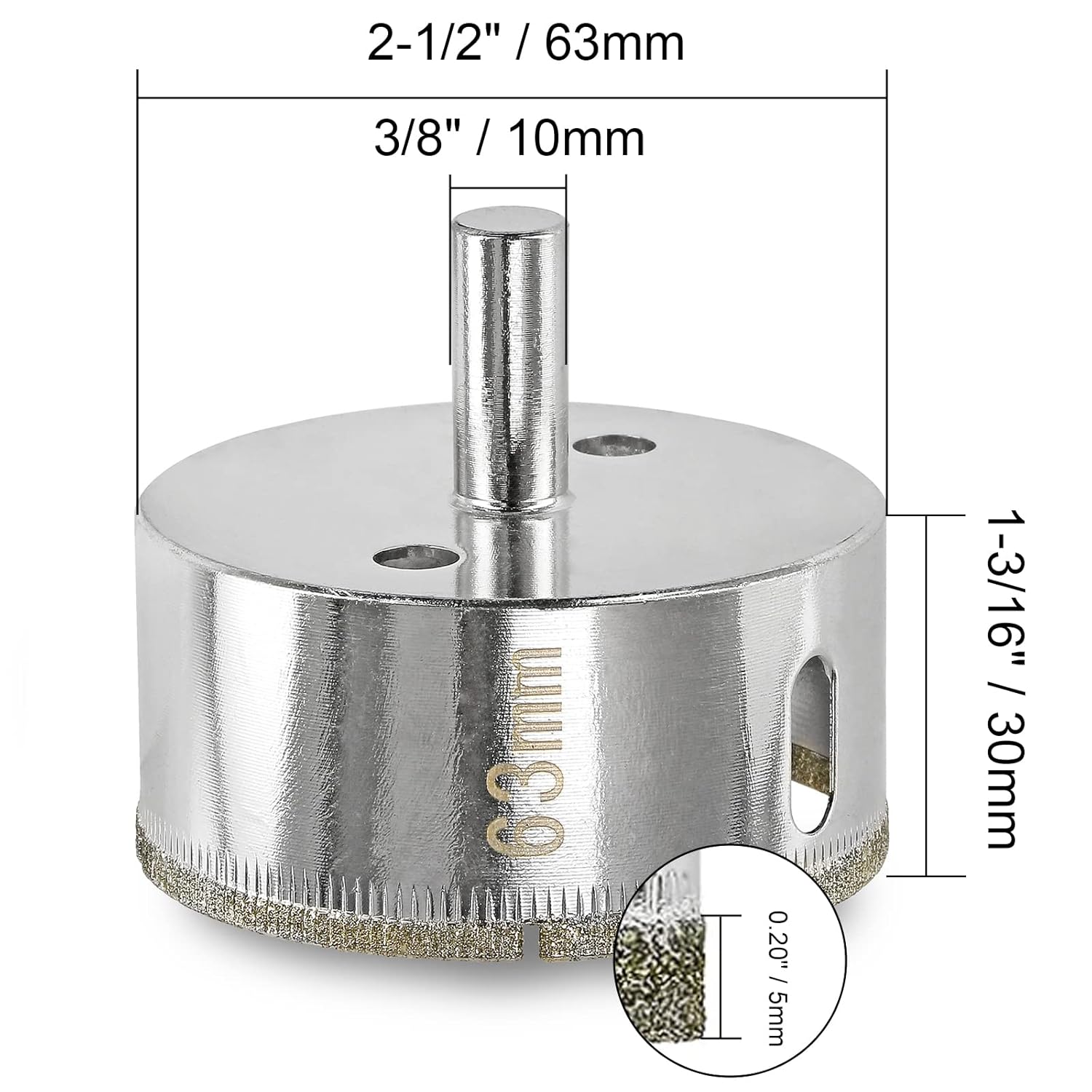 2-1/2" Diamond Glass Tile Hole Saw Drill Bit for Ceramic, Marble & Porcelain - Image 2