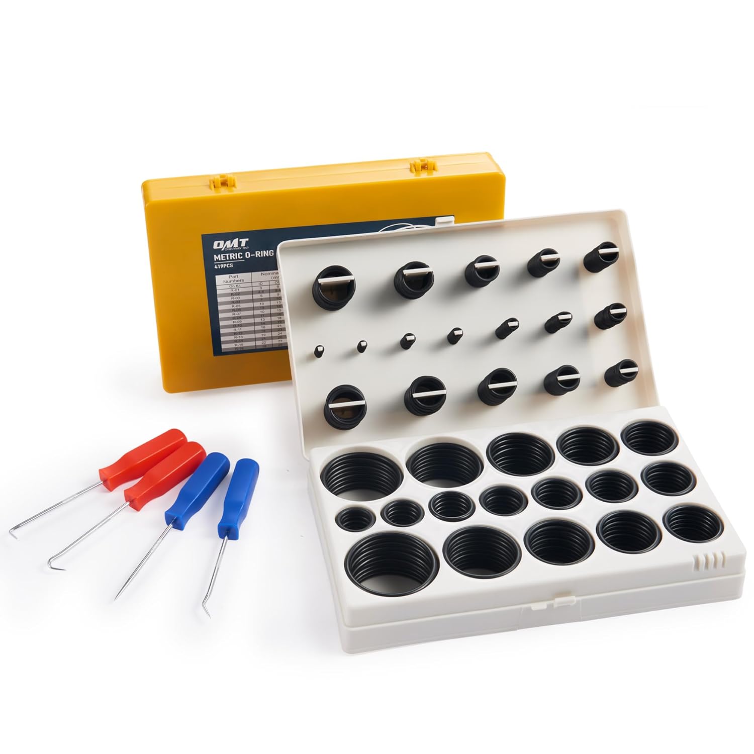 Orion Motor Tech 826-Piece O Ring Assortment Kit, 32 Sizes, SAE & Metric O Rings for Plumbing, Automotive & Faucet Repair - Nitrile Rubber Rings with Picks & Hooks, 2 Cases