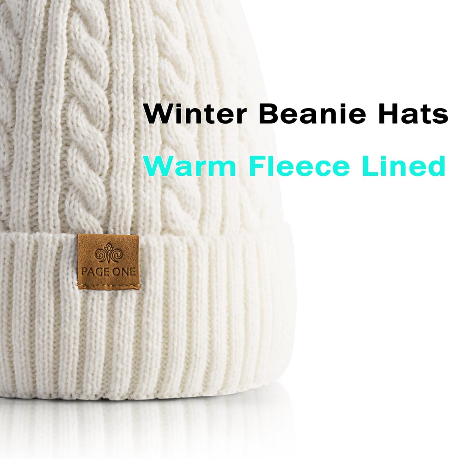 PAGE ONE Women Winter Pom Pom Beanie Hats Warm Fleece Lined,Chunky Trendy Cute Chenille Knit Twist Cap - Image 2