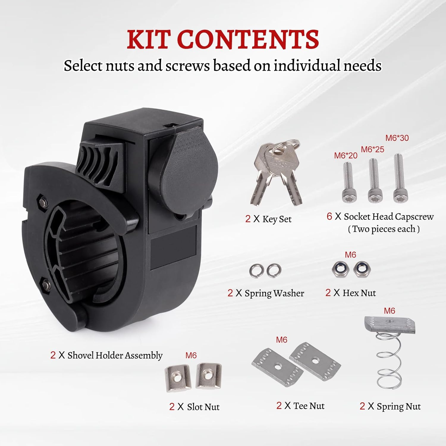 Shovel Holder Rubber Grip Mount Kit with lock Fits 0.79"-1.79" Diameter Tools Handles Quick-Release for Off-road Vehicle Roof Rack Molle Panels SUV Trucks UTV ATV M6 Nut - Image 7