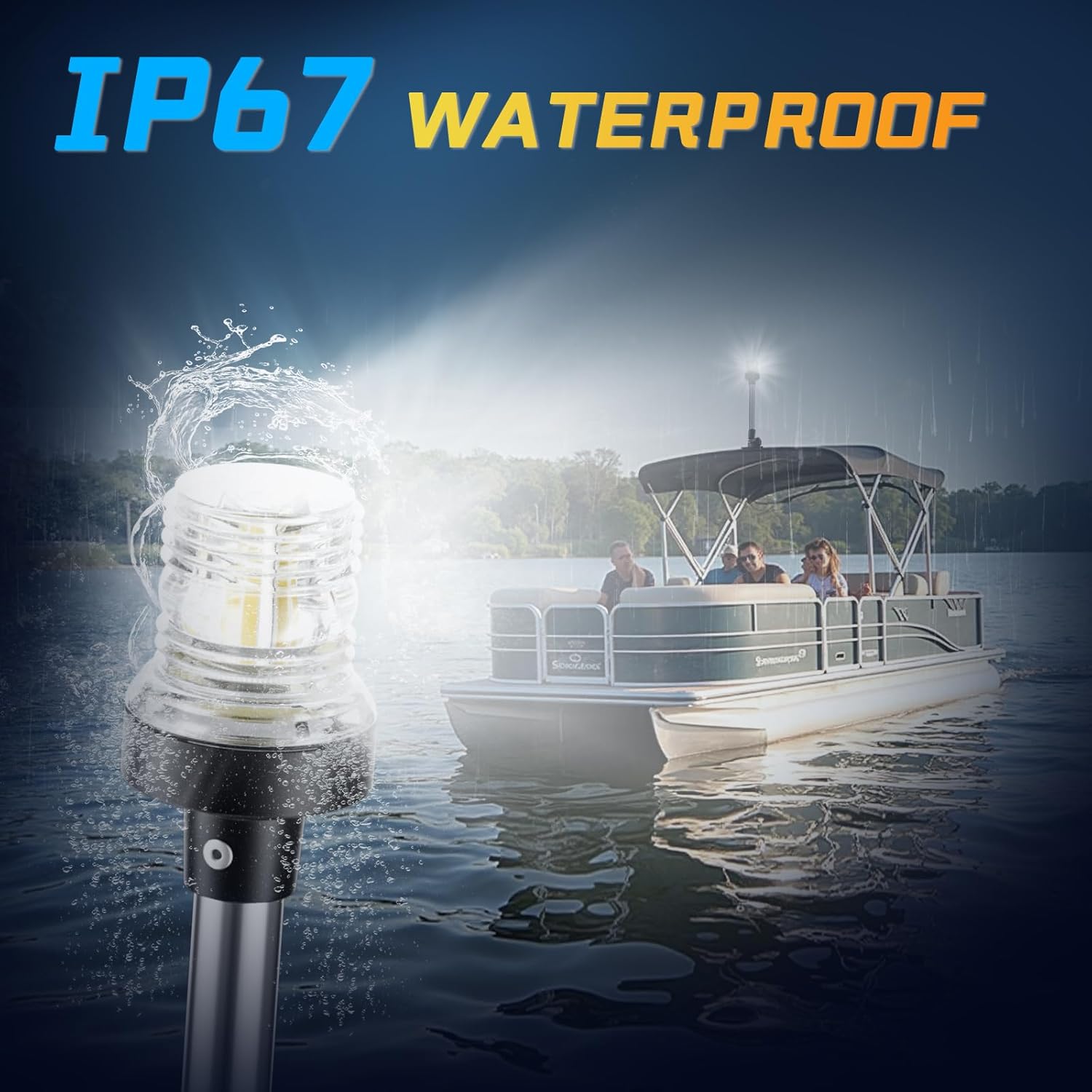 9 Inches Bimini Light for Pontoon Boat, Pontoon Navigation Lights Anchor Light Stern Lights for Bimini Top Mount Waterproof IP67, White Fold Down LED Marine Boat Rear Running Lighting - Image 4