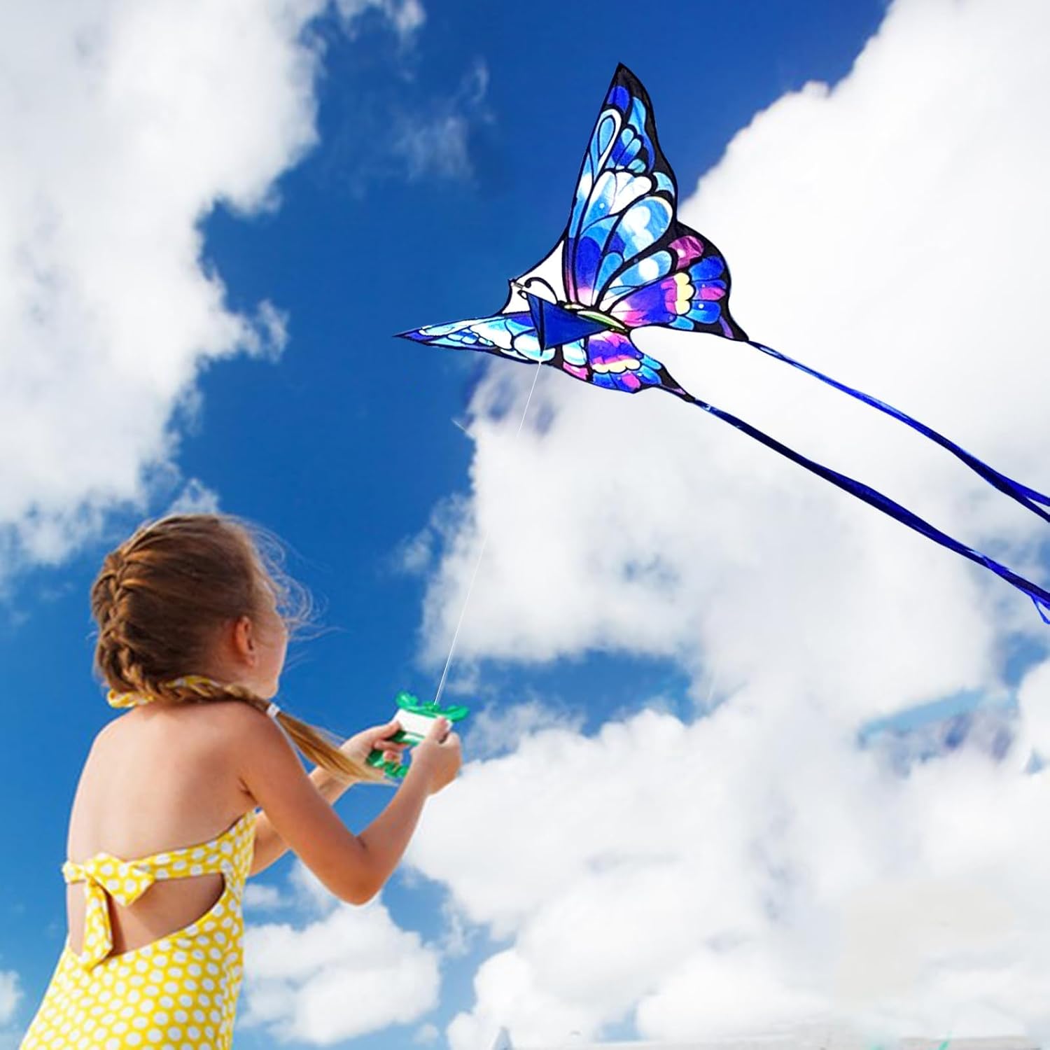 Simxkai Butterfly Kite for Kids & Adults, Easy to Fly Blue Big Kite for Beginners, Line Handle Included (1Pack 2Pack) - Image 2