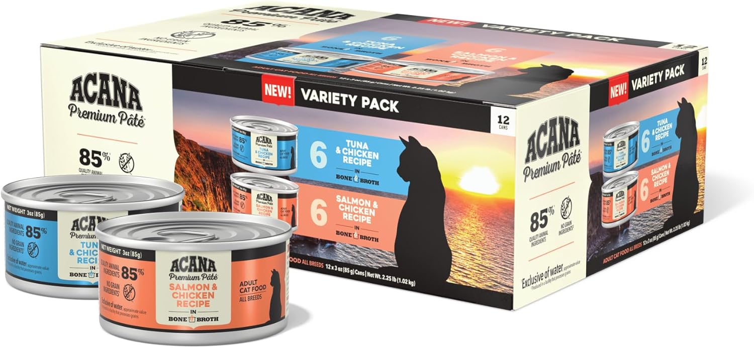 ACANA Premium Pate Wet Cat Food in Bone Broth Variety Pack: Salmon & Chicken + Tuna & Chicken Recipes 3oz Cans (12 Count, 6 of Each) - Image 2
