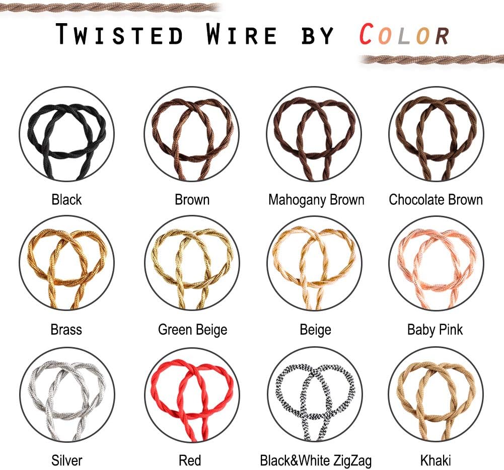 25ft Fabric Cloth Covered Lamp Twisted Wire,PRUNLLA Vintage 18/2 Industrial Electrical Cord,18-Gauge Antique Style for Retro Lamp,DIY Projects(Black) - Image 4