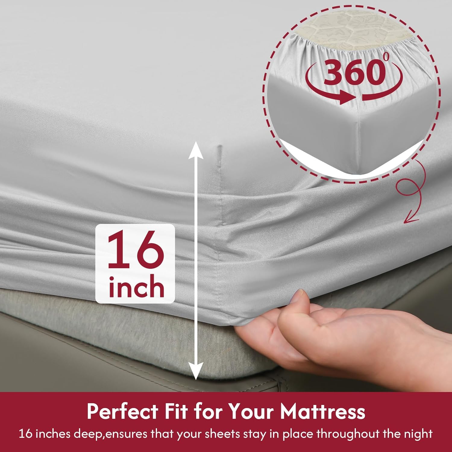 LONAVA California King Size Sheet Set - 6 Piece Hotel Luxury Wrinkle-Free Microfiber Sheet, Oeko-TEX Certified, Breathable & Elastic, 16" Deep Pockets, Light Gray - Image 3