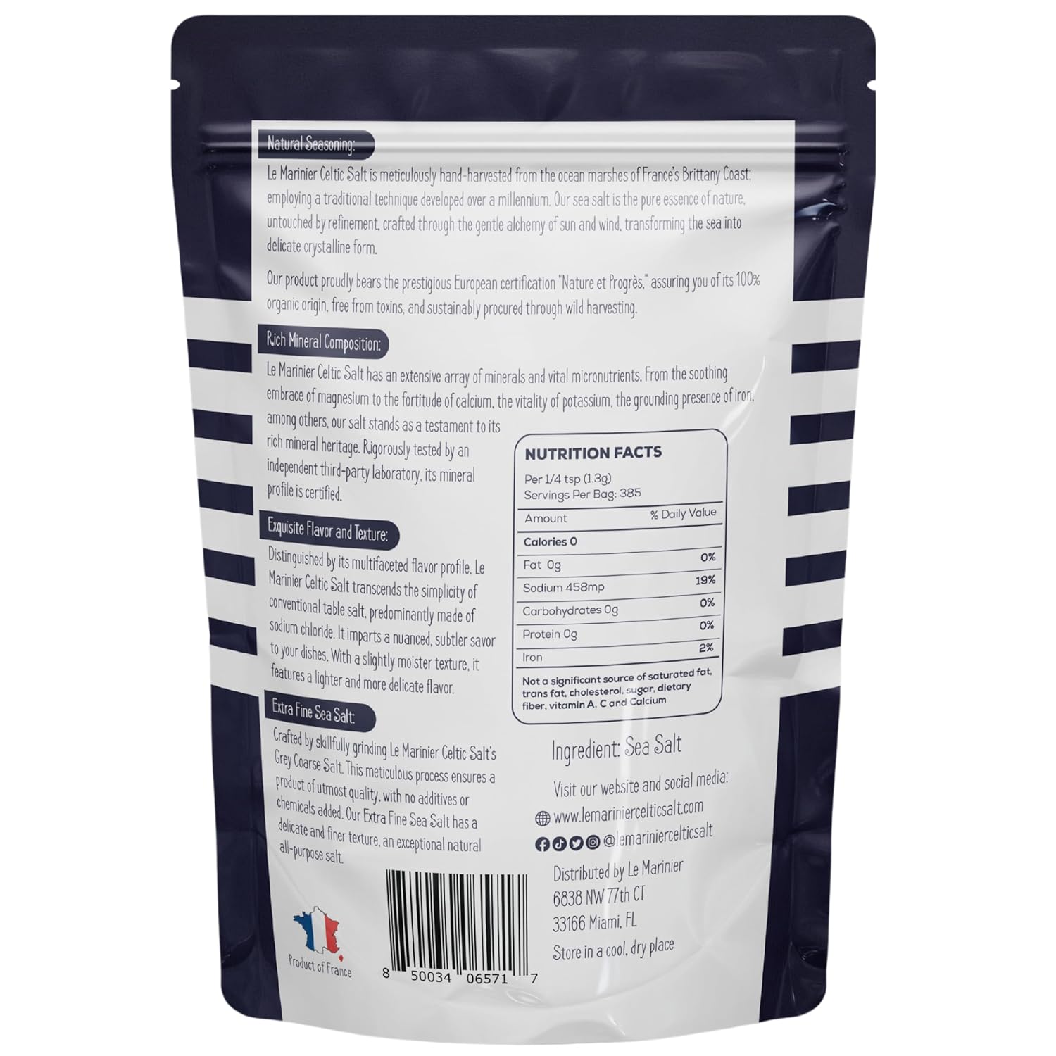 Le Marinier Celtic Salt Organic Extra Fine, 1.1 lb - 18oz. Mineral Rich 100% Natural and Unrefined. French Sea Salt with +82 Vital Minerals. Hand Harvested (1.1 lb Extra Fine) - Image 2