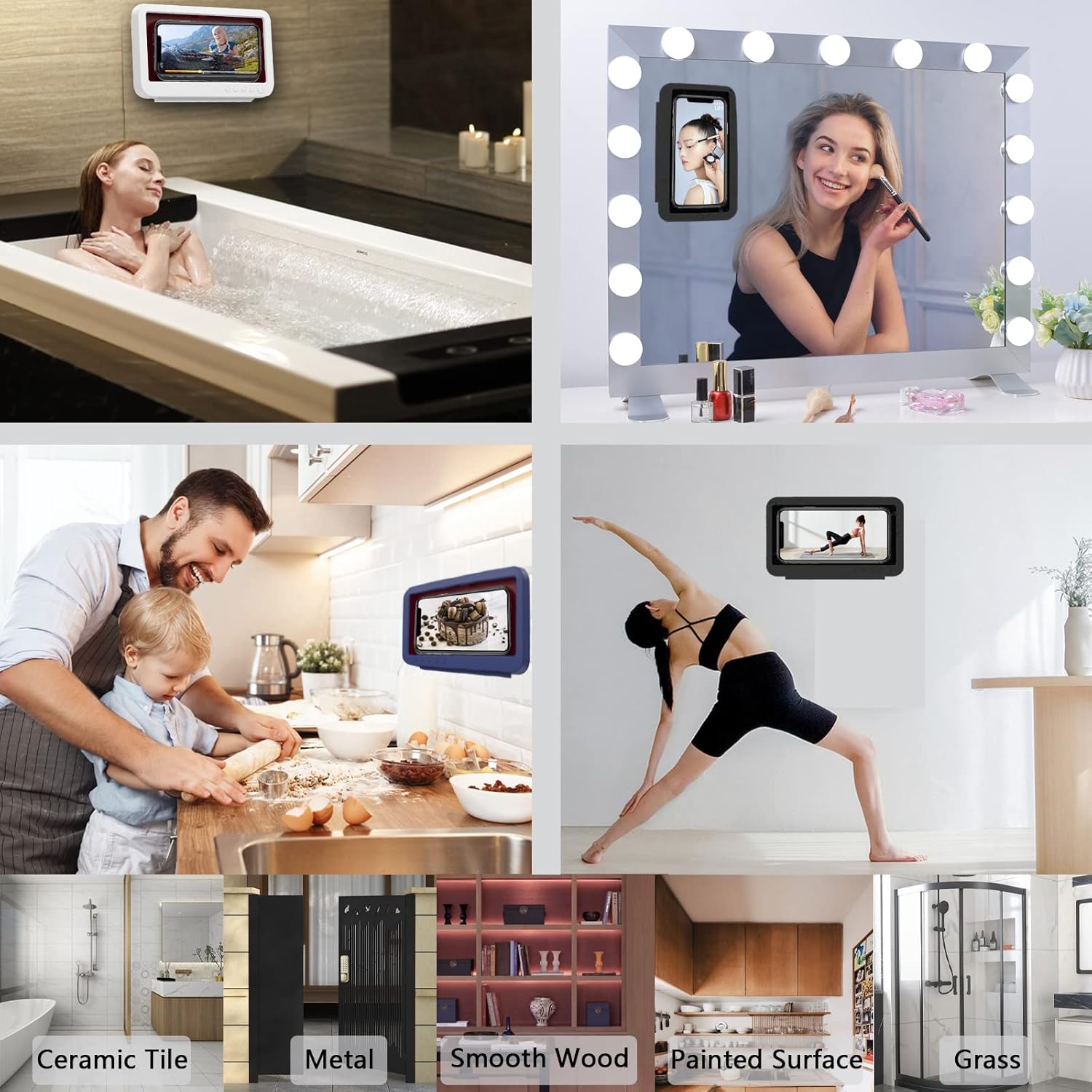 Shower Phone Holder Waterproof - Anti Fog High Sensitivity Touch Screen, 360°Rotation Wall Mount Shower Case for Phone for Bathroom Wall Mirror Bathtub Kitchen, Compatible with Under 7 Inch(Black) - Image 6